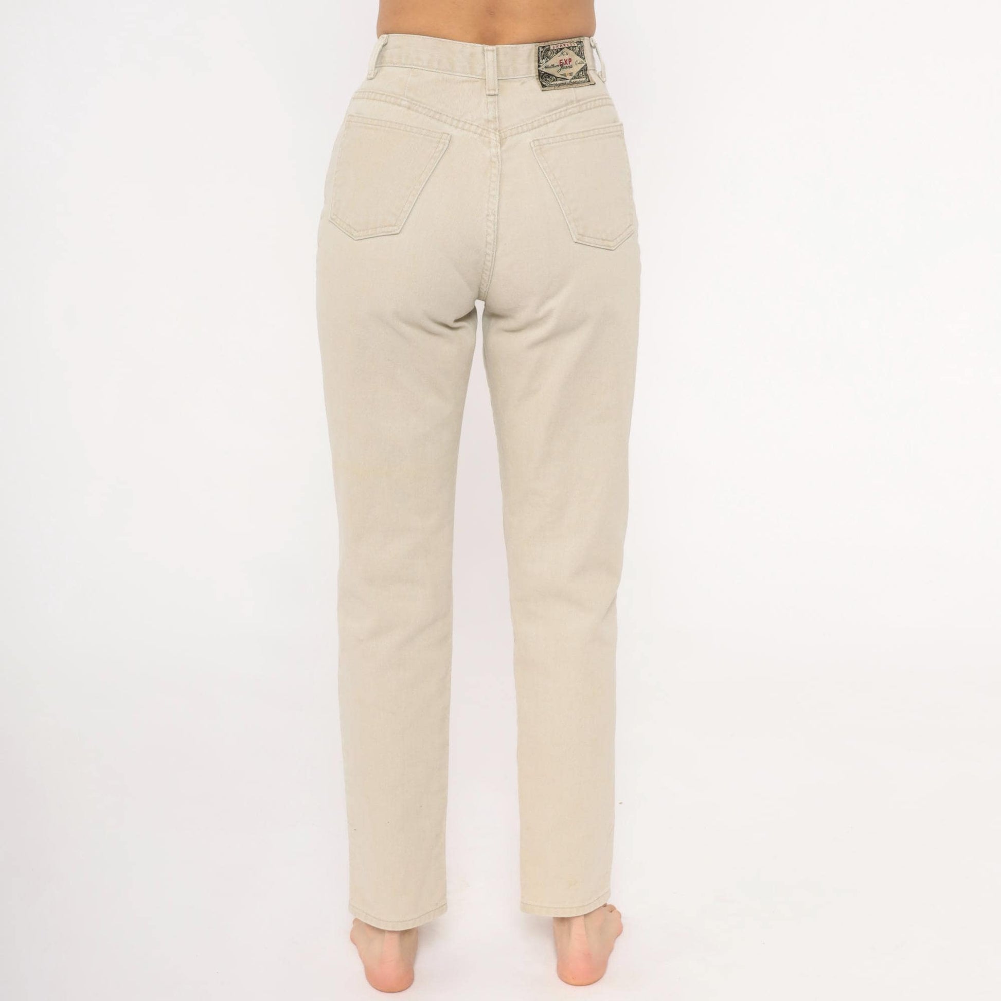 90s Exp Jeans High Waisted Cream Denim Straight Tapered Ankle Small S