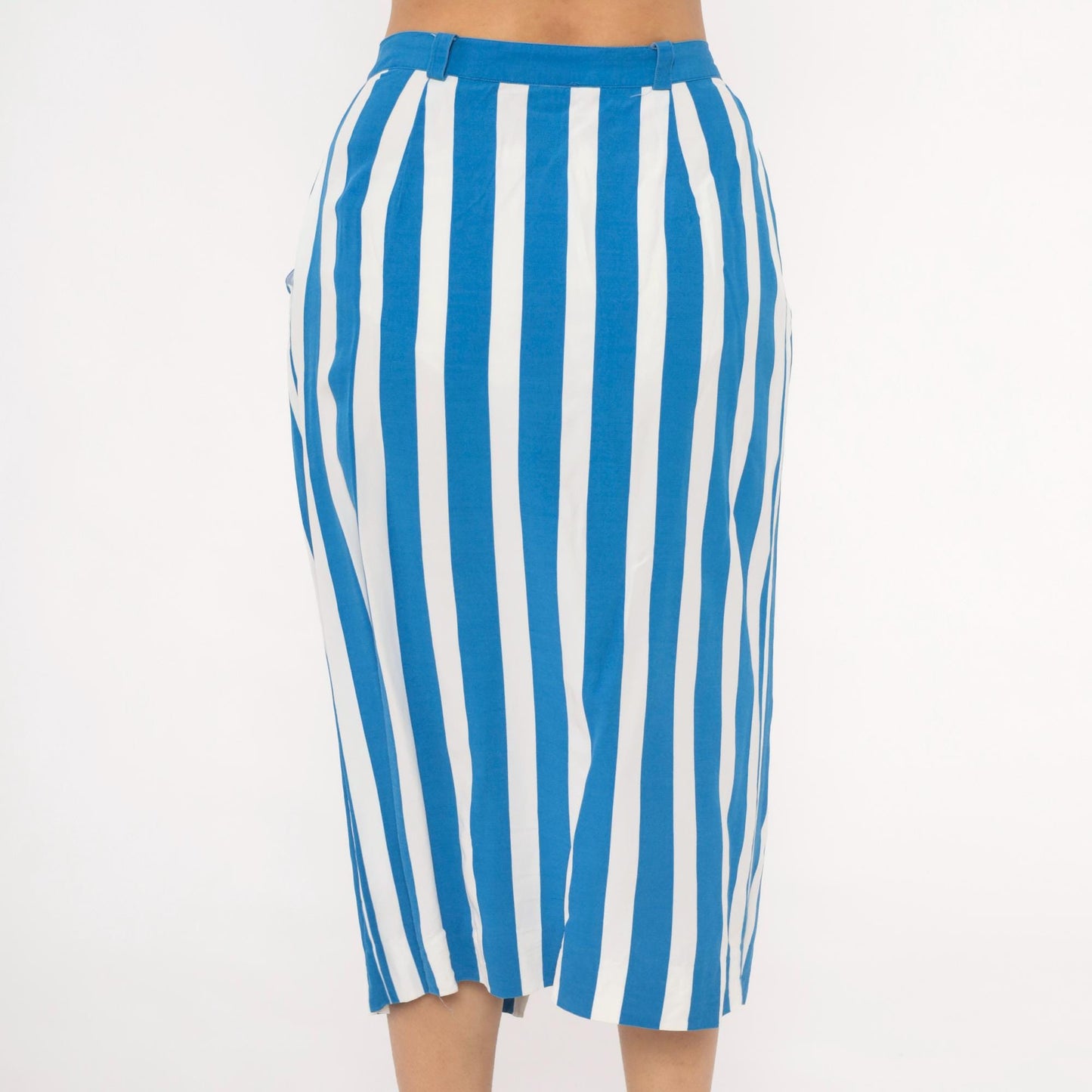 90s Jones New York Blue White Striped Midi Skirt High Waist Pockets Medium M