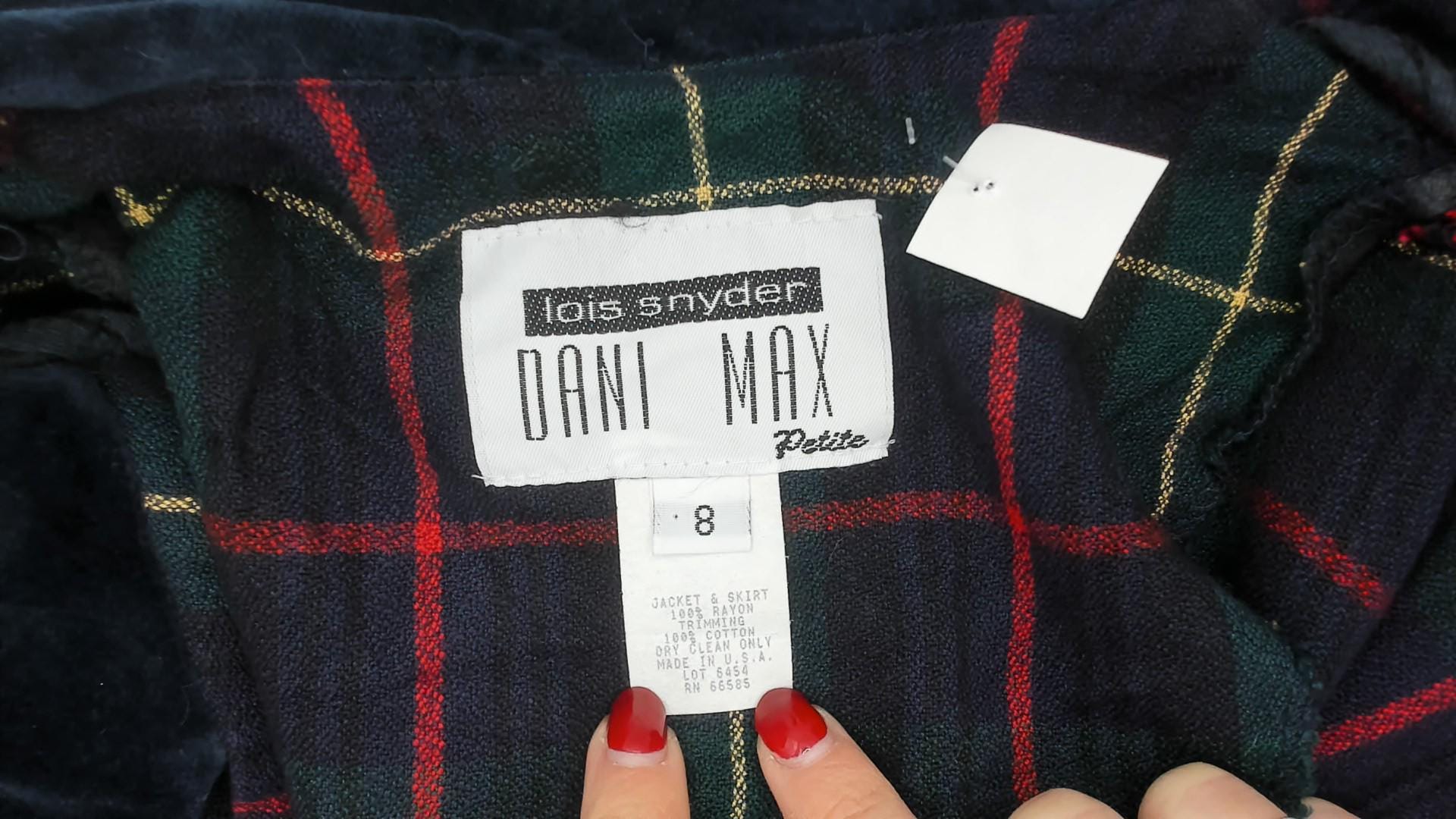 90s Dani Max Tartan Plaid Blazer Velvet Collar Navy Green Red Small S