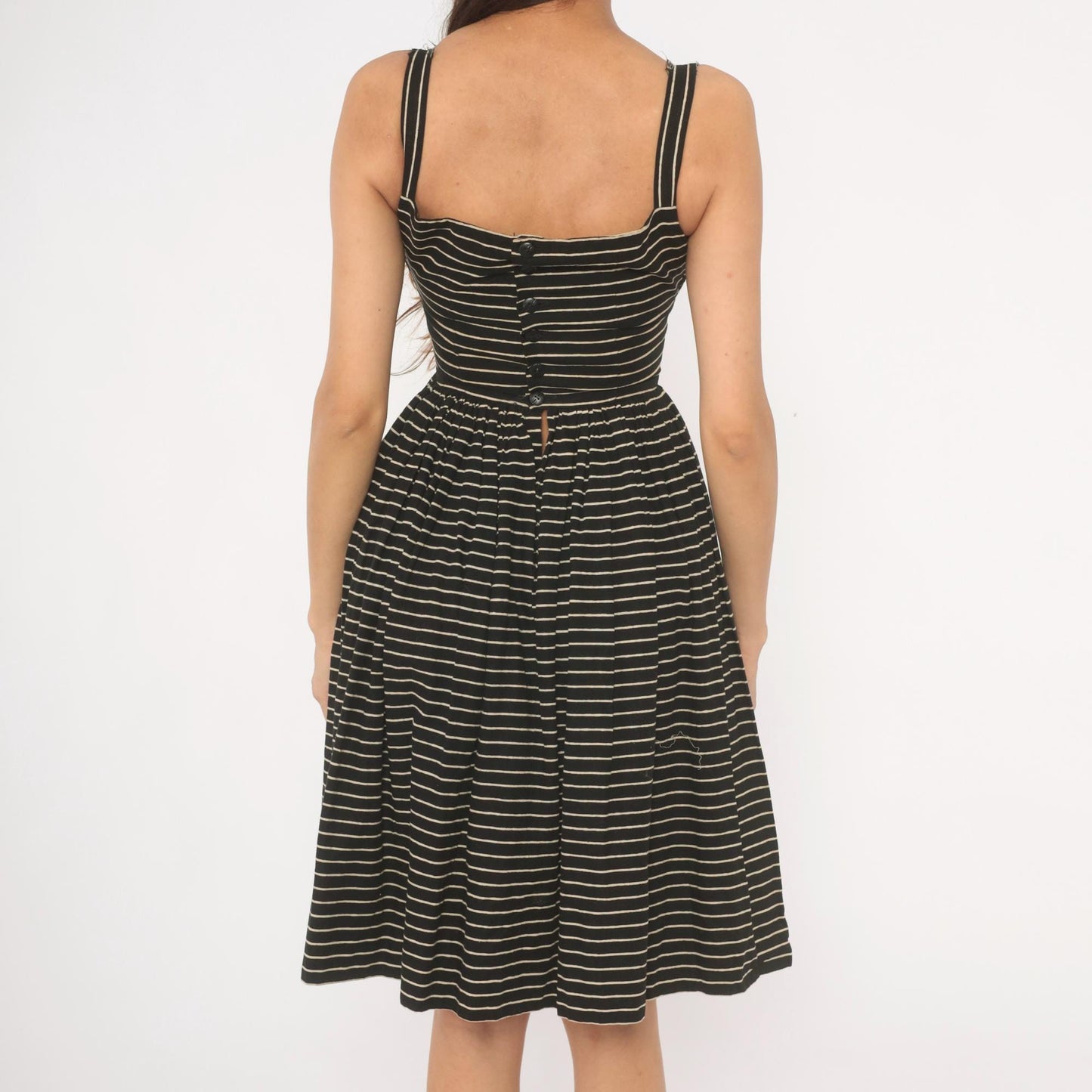 50s Lanz Original Black Pinstripe Sundress Square Neck Spaghetti Strap Extra Small