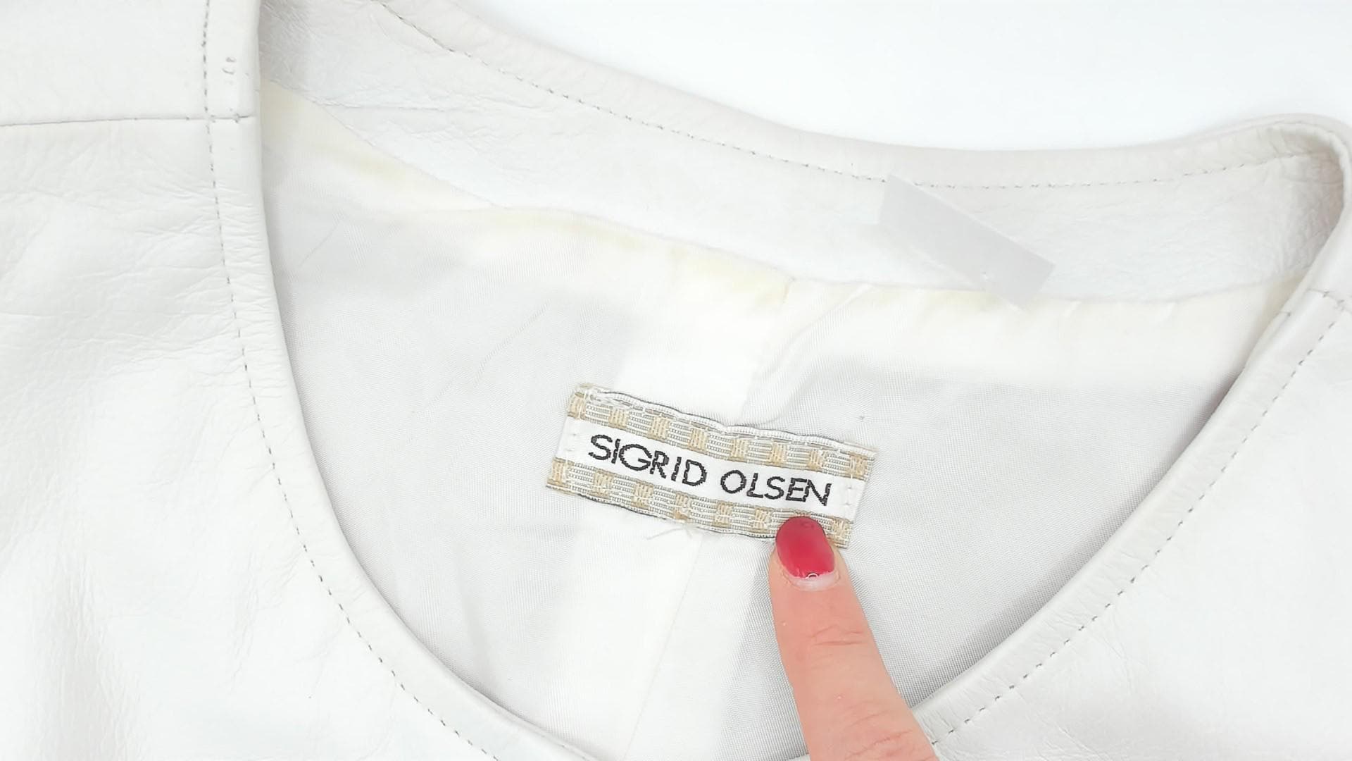 90s Sigrid Olsen White Leather Vest Zip Front Cropped Scoop Neck Medium M