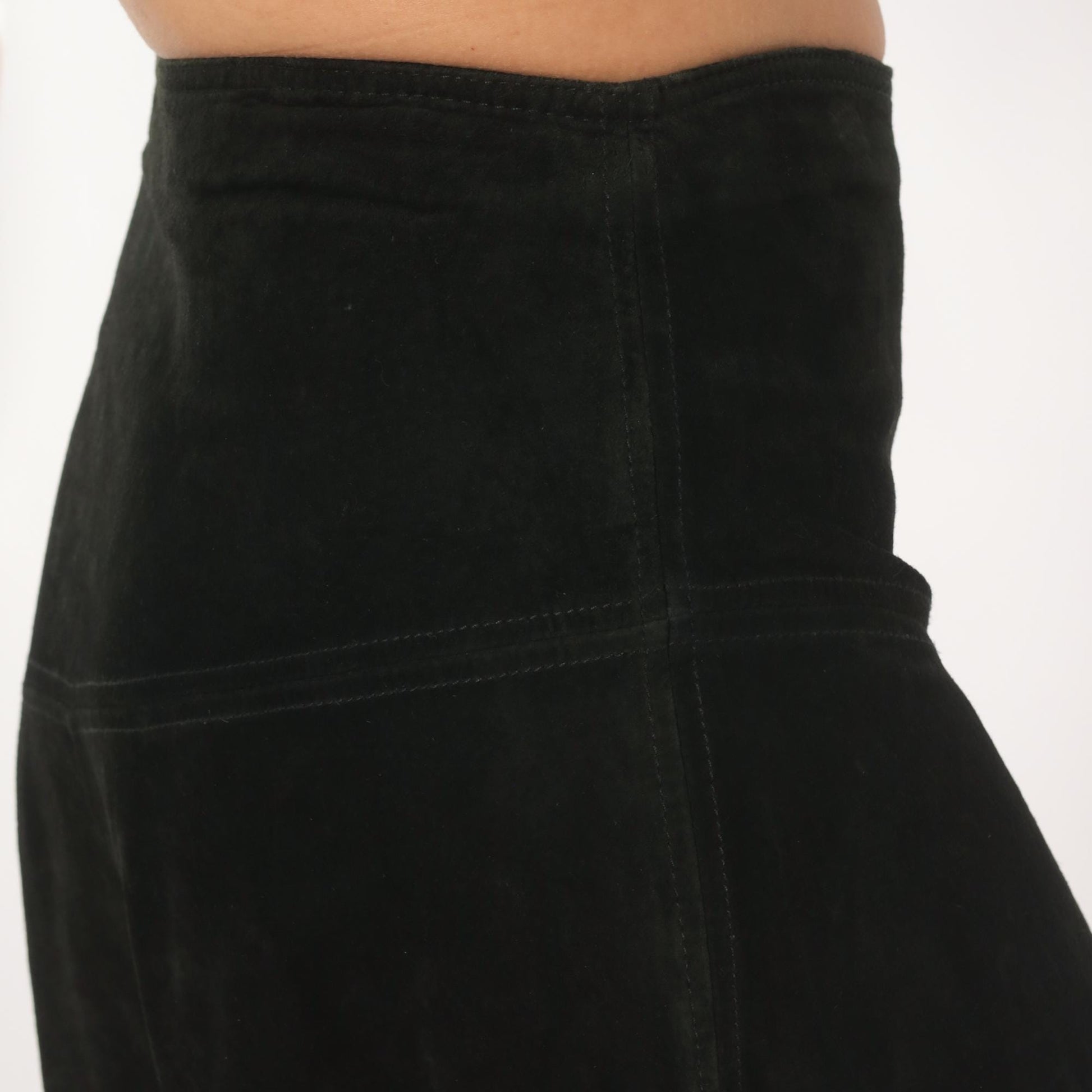 90s Provence Black Suede Midi Skirt Asymmetrical Handkerchief Hem High Waist Small