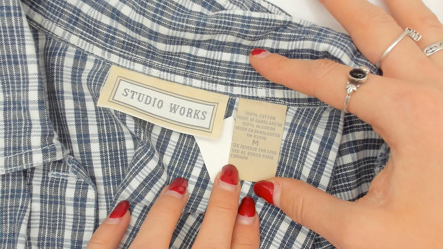90s Studio Works Blue Plaid Cotton Maxi Shirtdress Medium