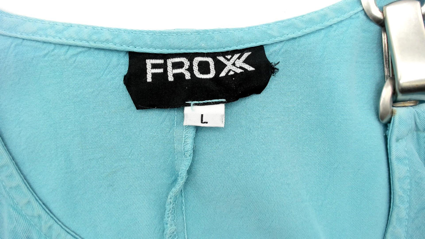 90s Froxx Sky Blue Maxi Overall Dress Sleeveless Pinafore Large L
