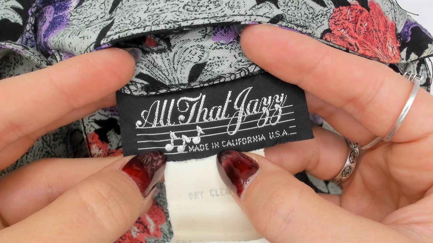 90s All That Jazz Floral Maxi Dress Purple Black Surplice V-Neck Medium M