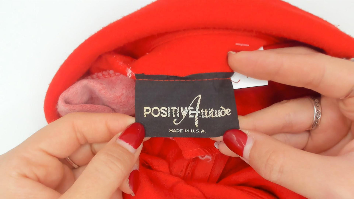 90s Positive Attitude Red Polo Dress Maxi Gathered Waist Long Sleeve Large L