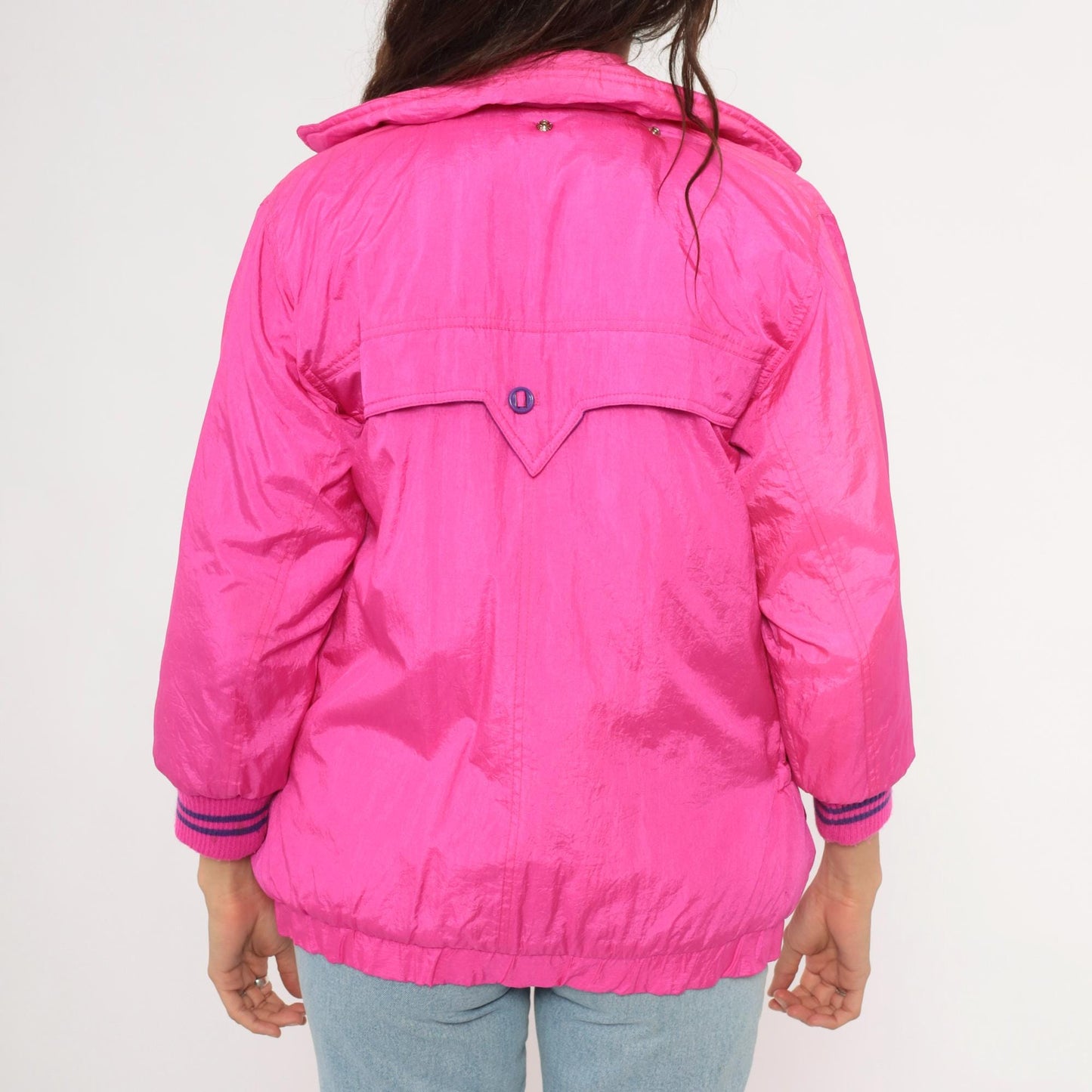 90s Survival Club Hot Pink Nylon Windbreaker Double Breasted Purple Lined XS