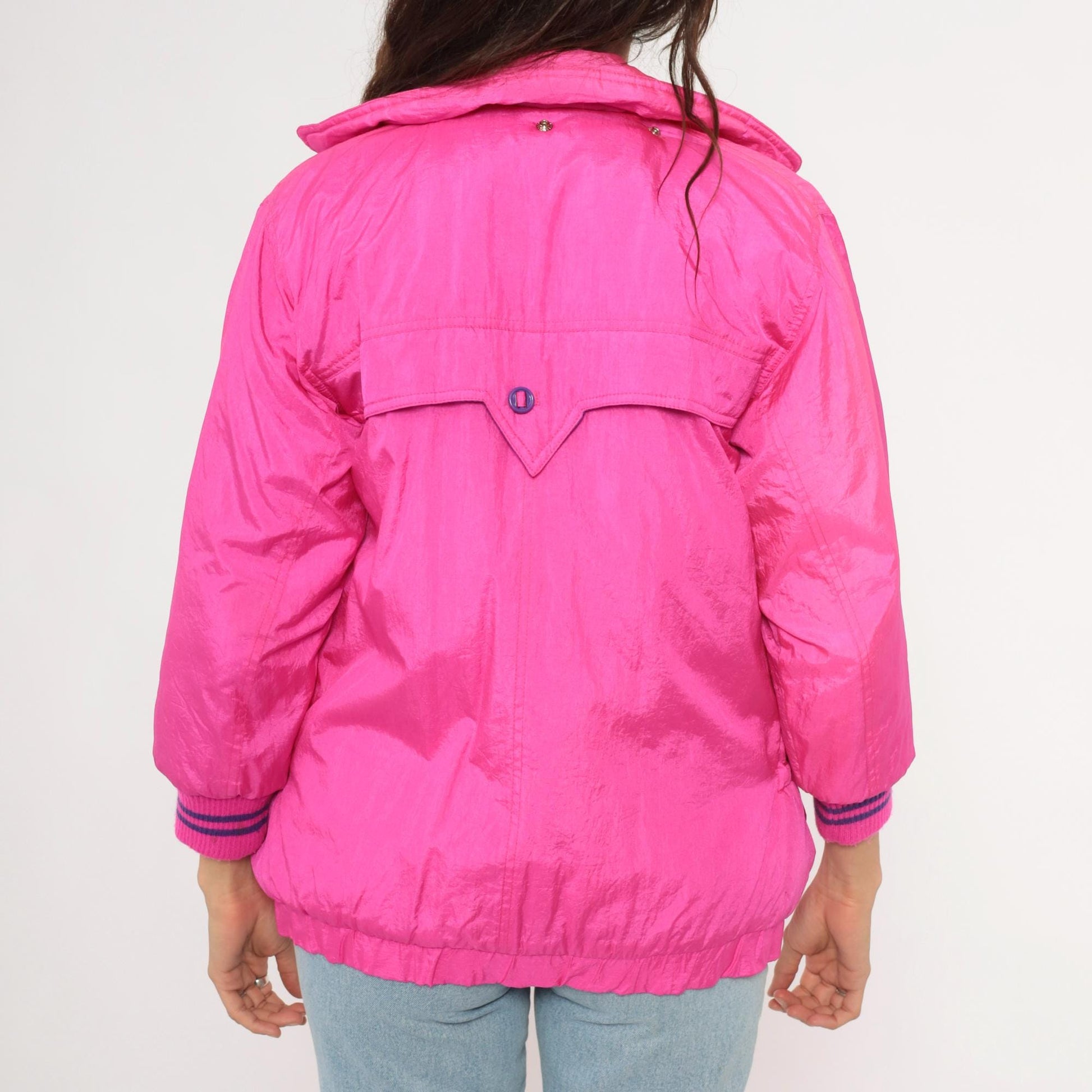 90s Survival Club Hot Pink Nylon Windbreaker Double Breasted Purple Lined XS