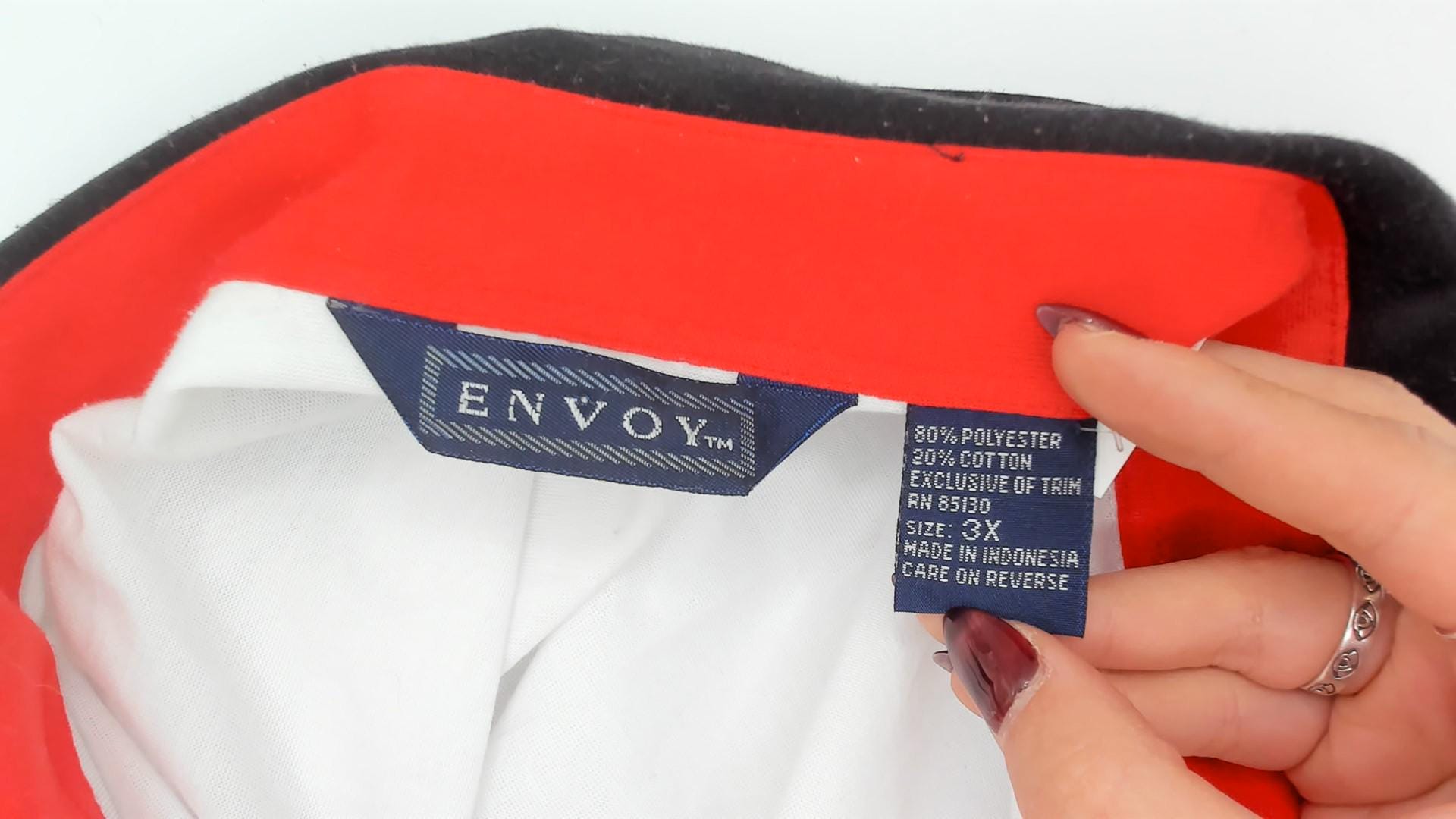 80s Envoy Colour Block Polo Chevron White Black Red Plus Size XXL