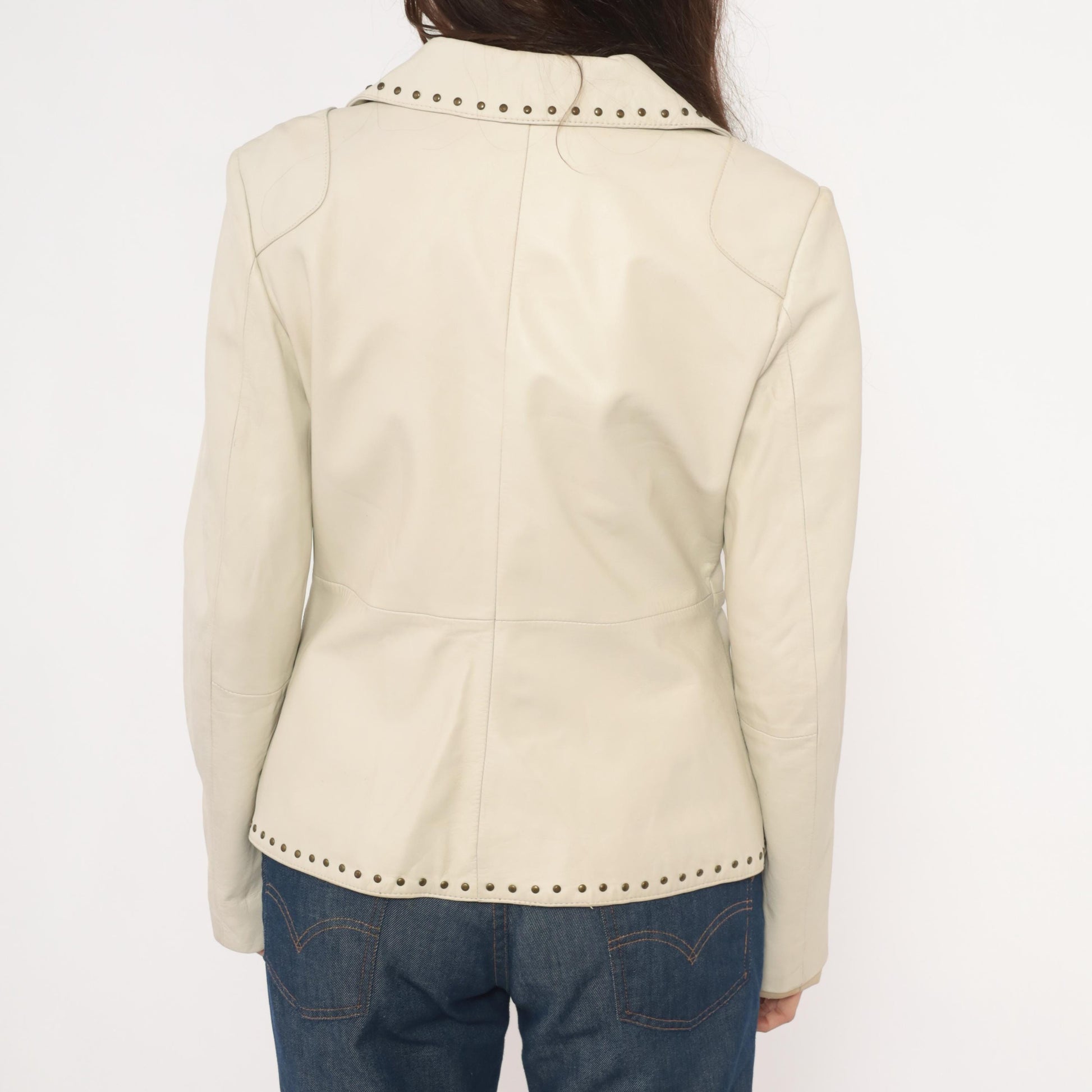 2000s Uniform John Paul Richard Studded Lamb Leather Blazer Cream Medium M