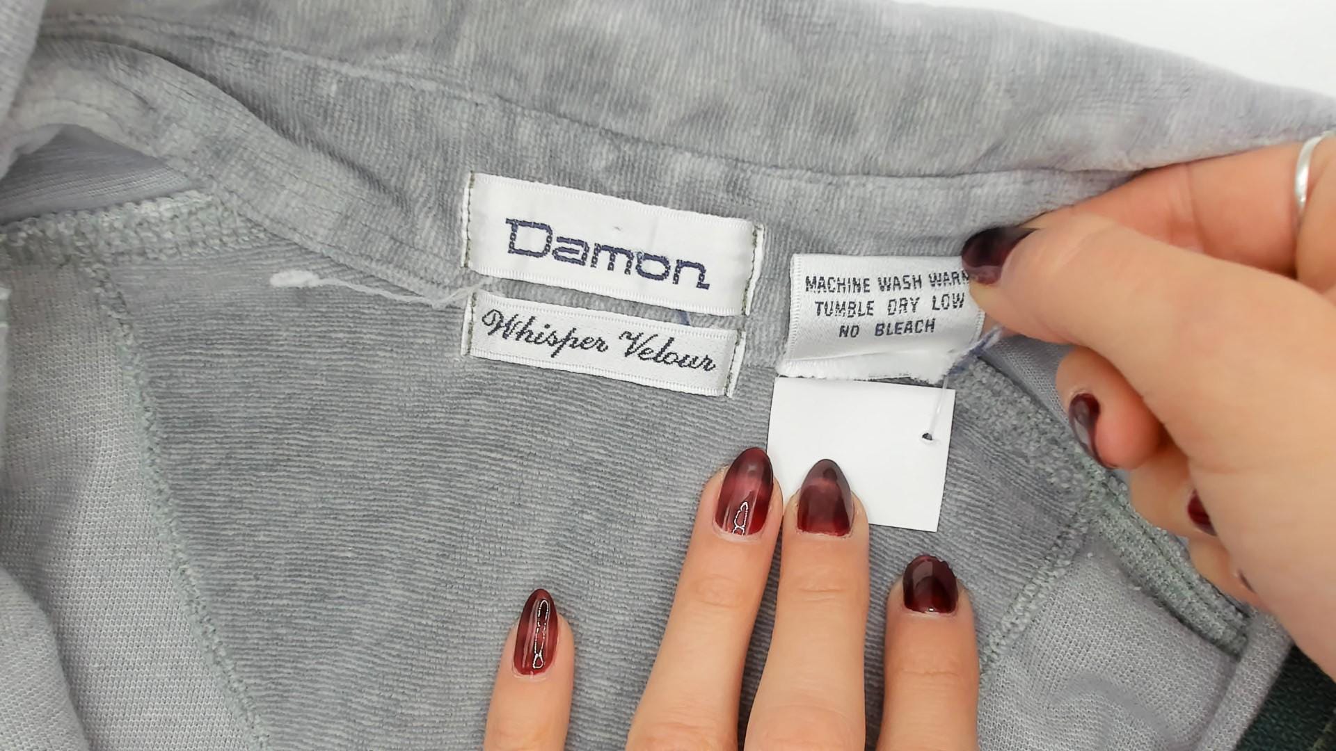 80s Damon Velour Polo Sweatshirt Grey-Blue Collared Pullover Medium M