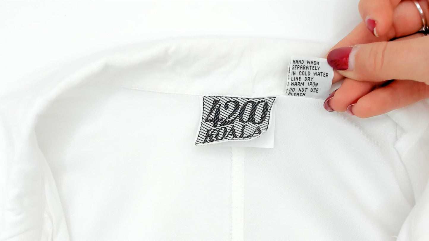 90s White Pointed Collar Blouse Hidden Placket Relaxed Fit Medium M