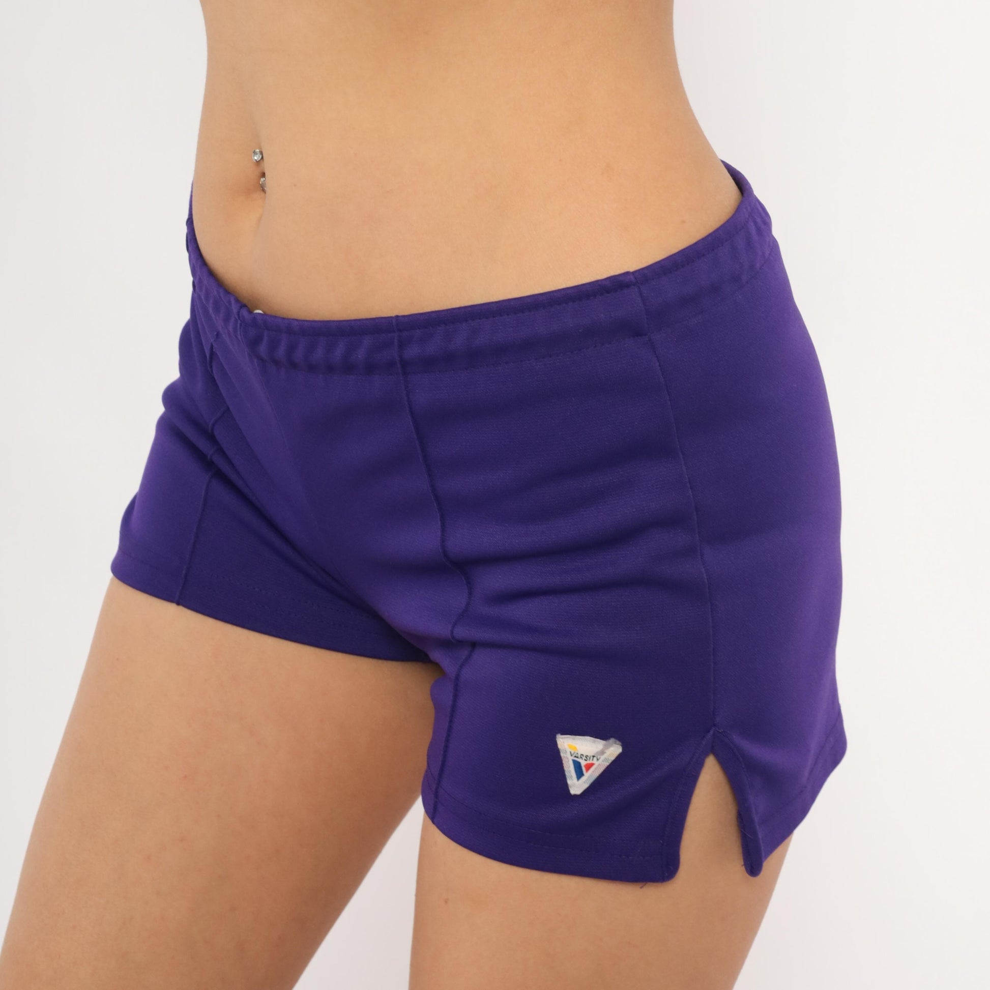 90s Varsity Purple Athletic Shorts Low-Rise Mini Elastic Waist Small S