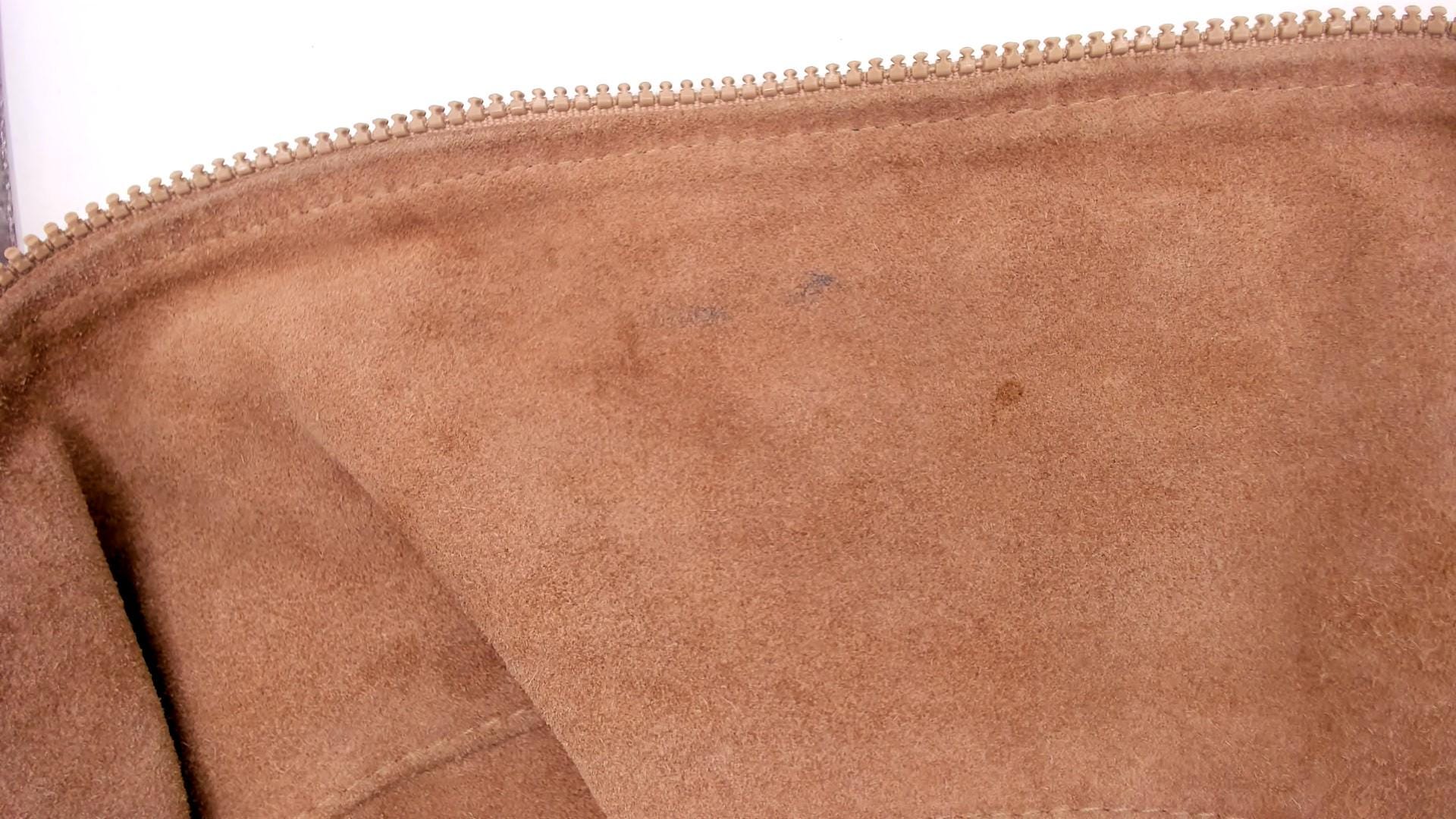 80s Tan Suede Bomber Jacket Zip Front Pointed Collar Ribbed Cuff Medium