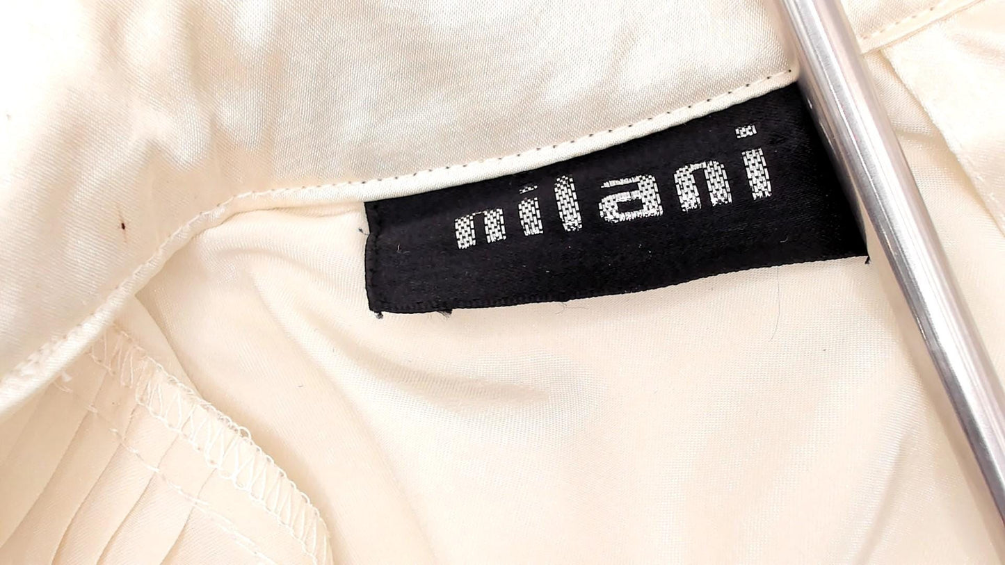80s Nilani Ivory Satin Blouse Peplum High Neck Bishop Sleeve Small