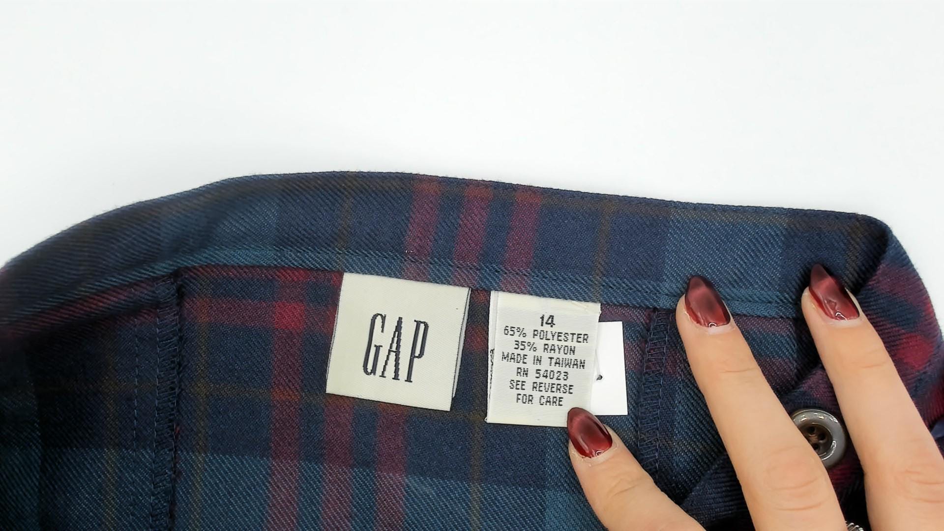 GAP 2000s Plaid Mini Skirt Navy Burgundy Tartan A-Line Small S