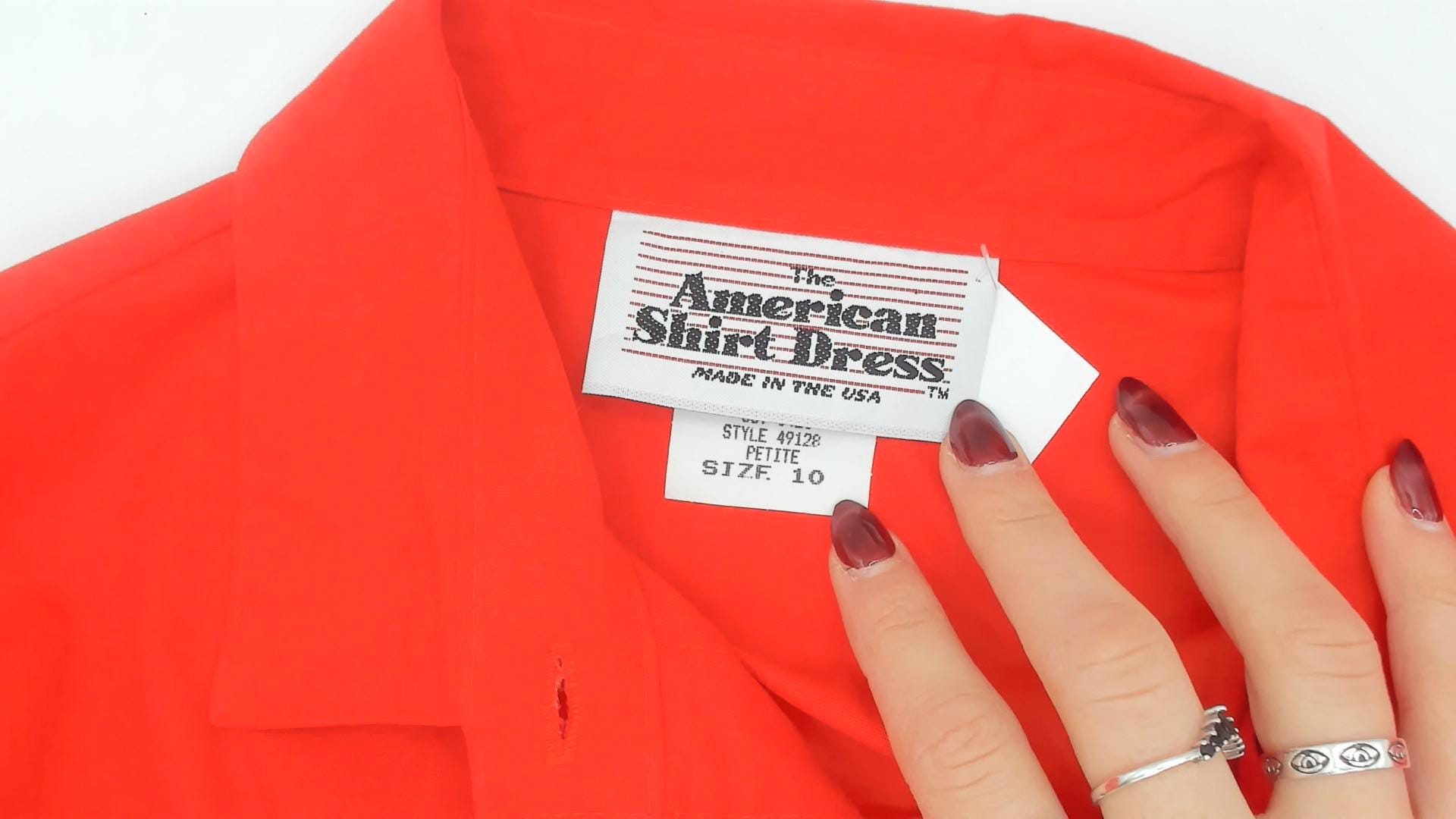 80s The American Shirt Dress Red Midi Button-Front Belted Waist Medium M