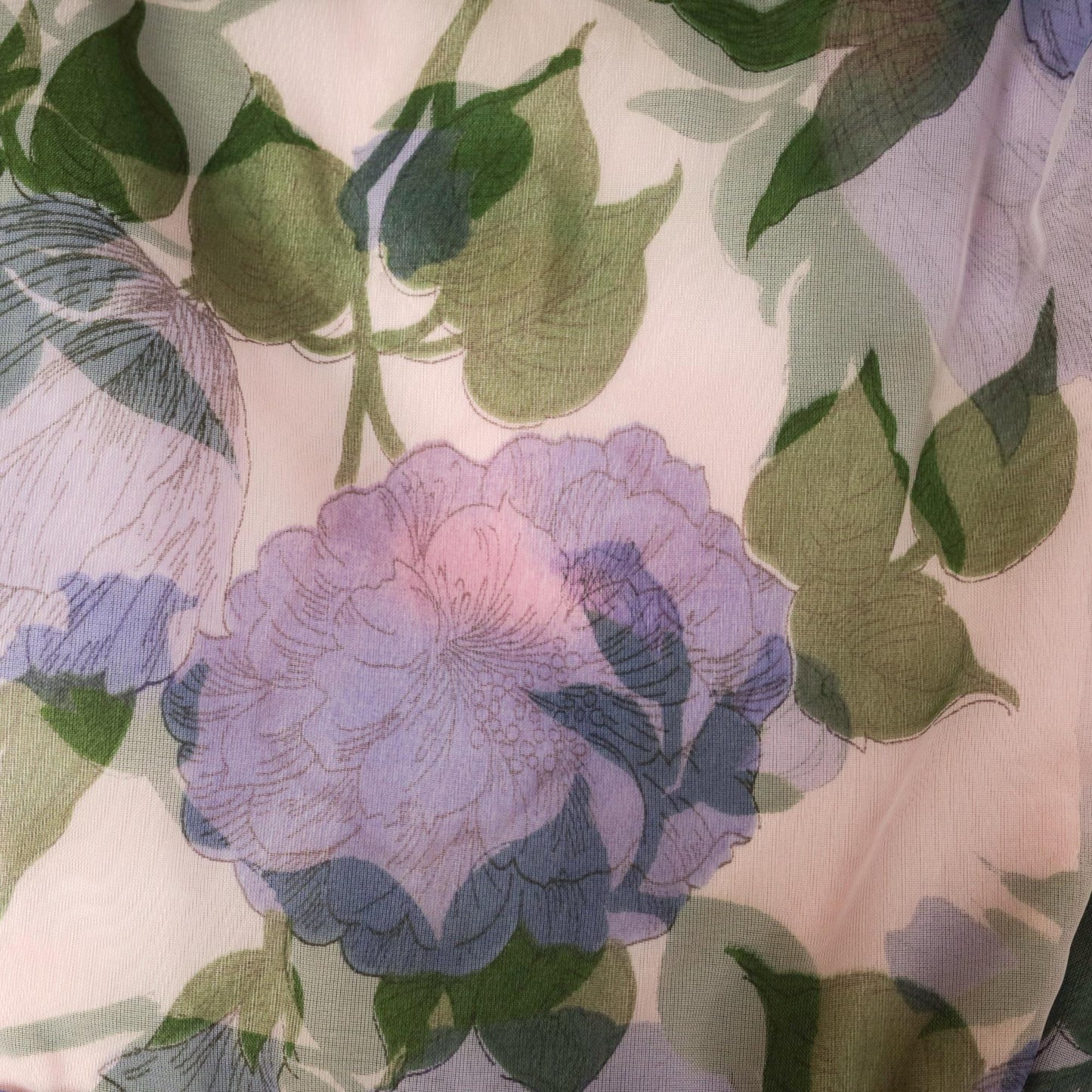 60s Lavender Floral Chiffon Dress Cap Sleeve Fit and Flare Purple Rose Small Medium