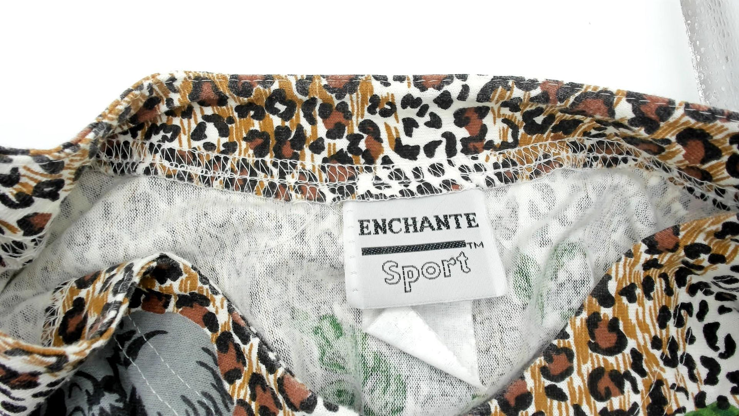 90s Enchante Sport Safari Animal Print Top Jungle Wildlife Cream Medium M