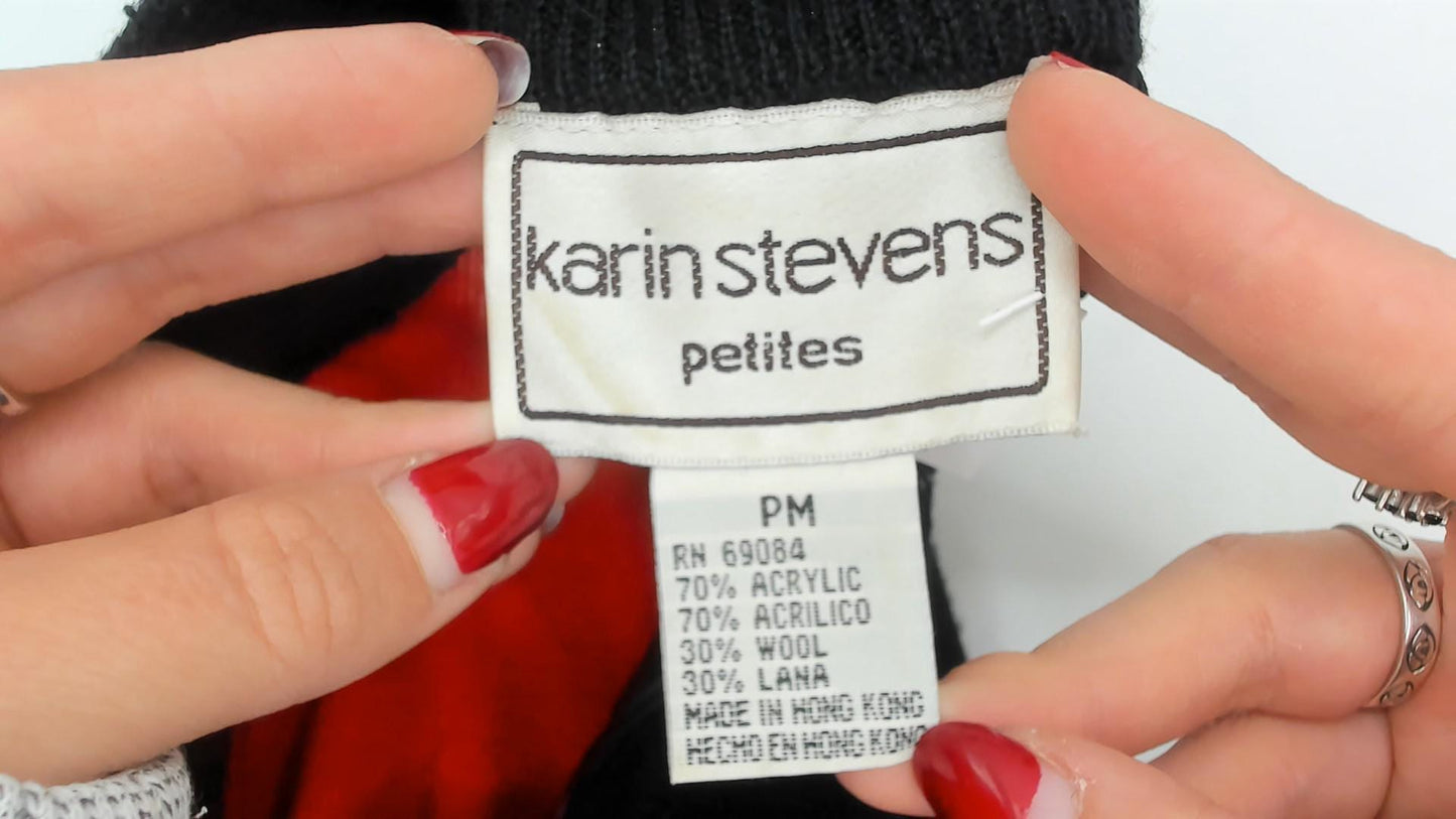 80s Karin Stevens Color Block Mini Dress Red Mustard Mock Neck Medium