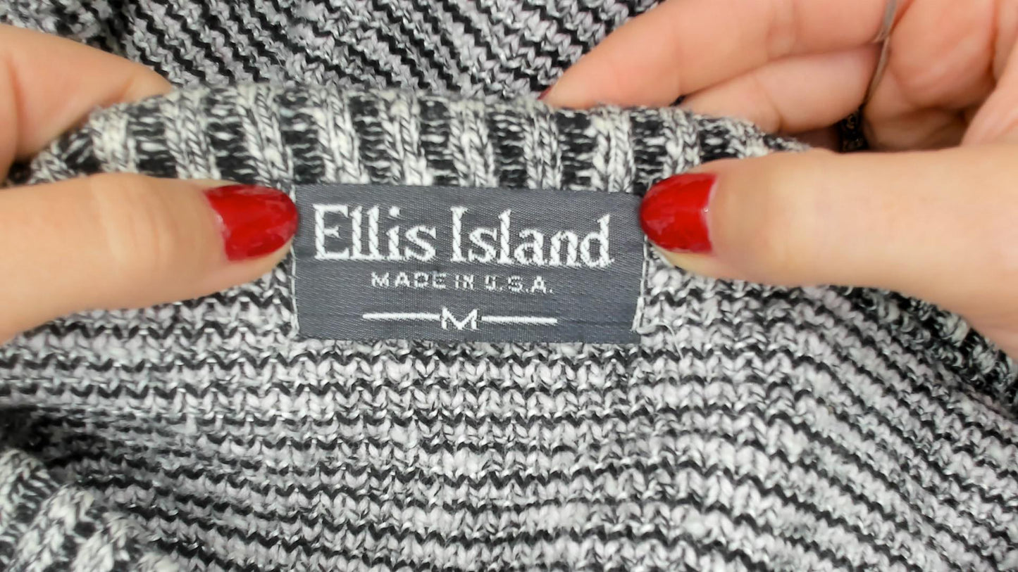 80s Elis Island Geometric Knit Sweater Grey Diamond Chevron Medium