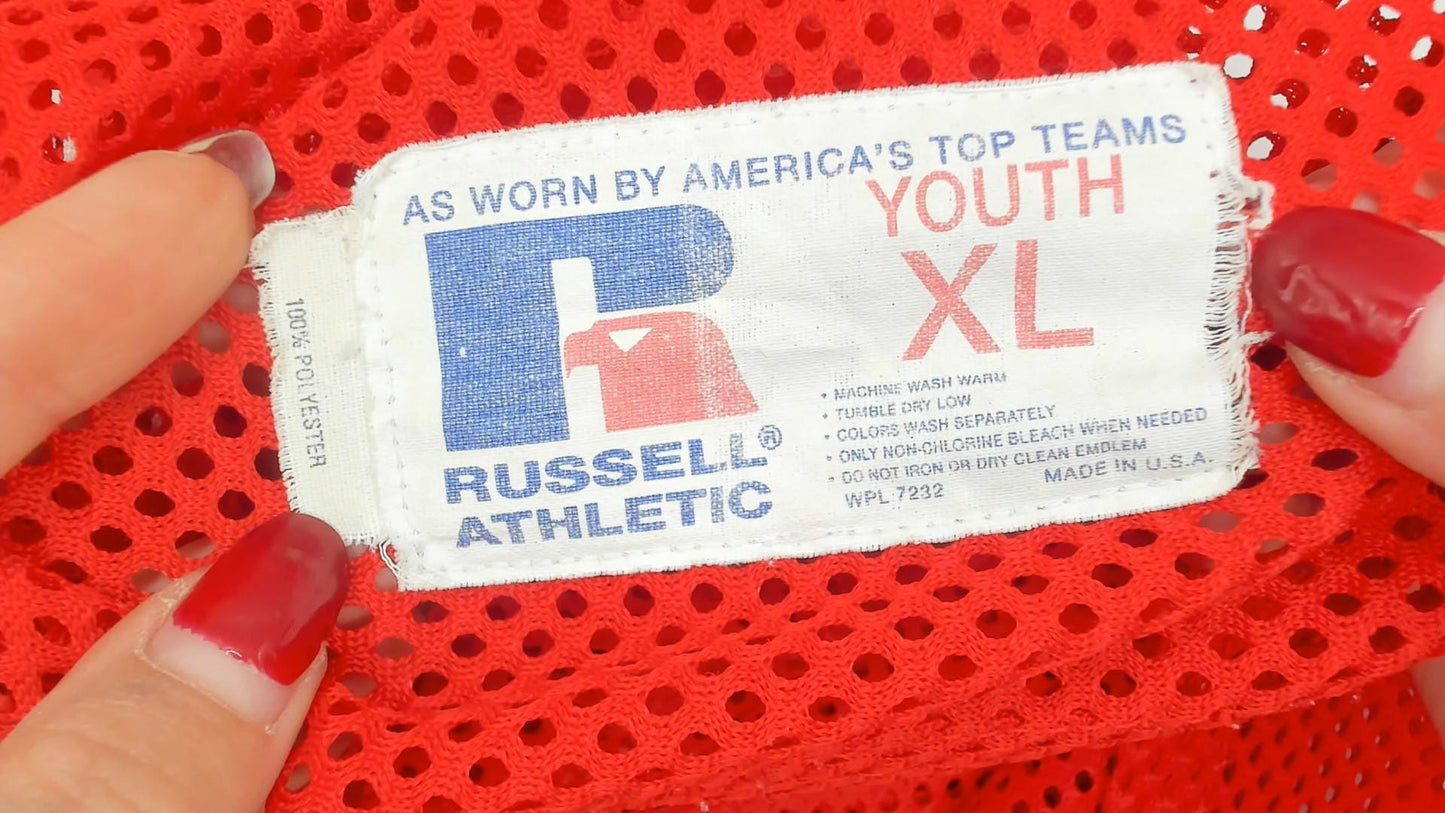 90s Russell Athletic Mesh Football Jersey Red Graphic Crop Medium