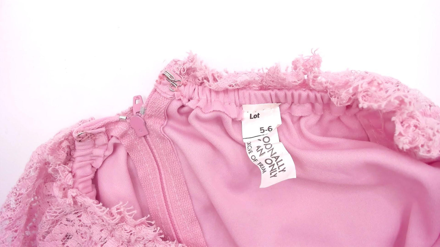 70s Pink Lace Cape Maxi Dress Scalloped Flutter Sleeve Accordion Pleated Small S