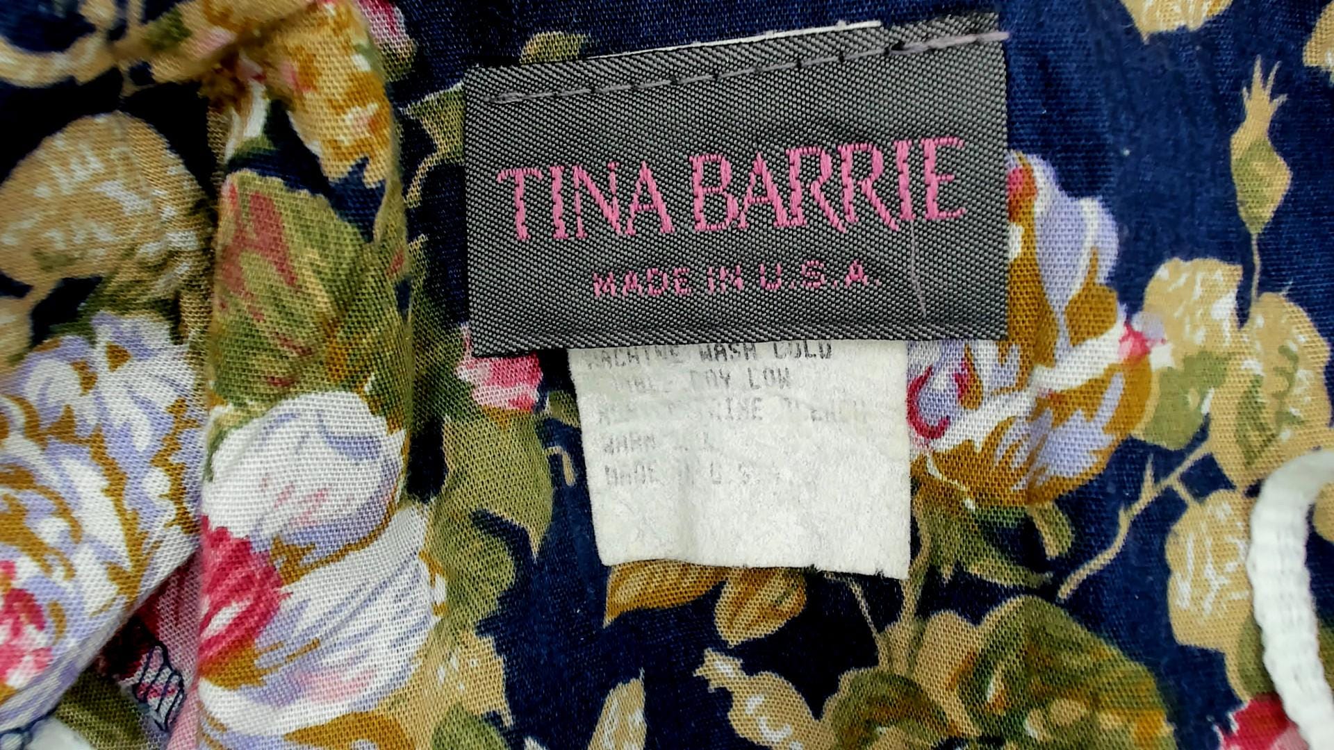 80s Tina Barri Floral Midi Dress Navy Rose Lace Collar Short Sleeve Extra Large