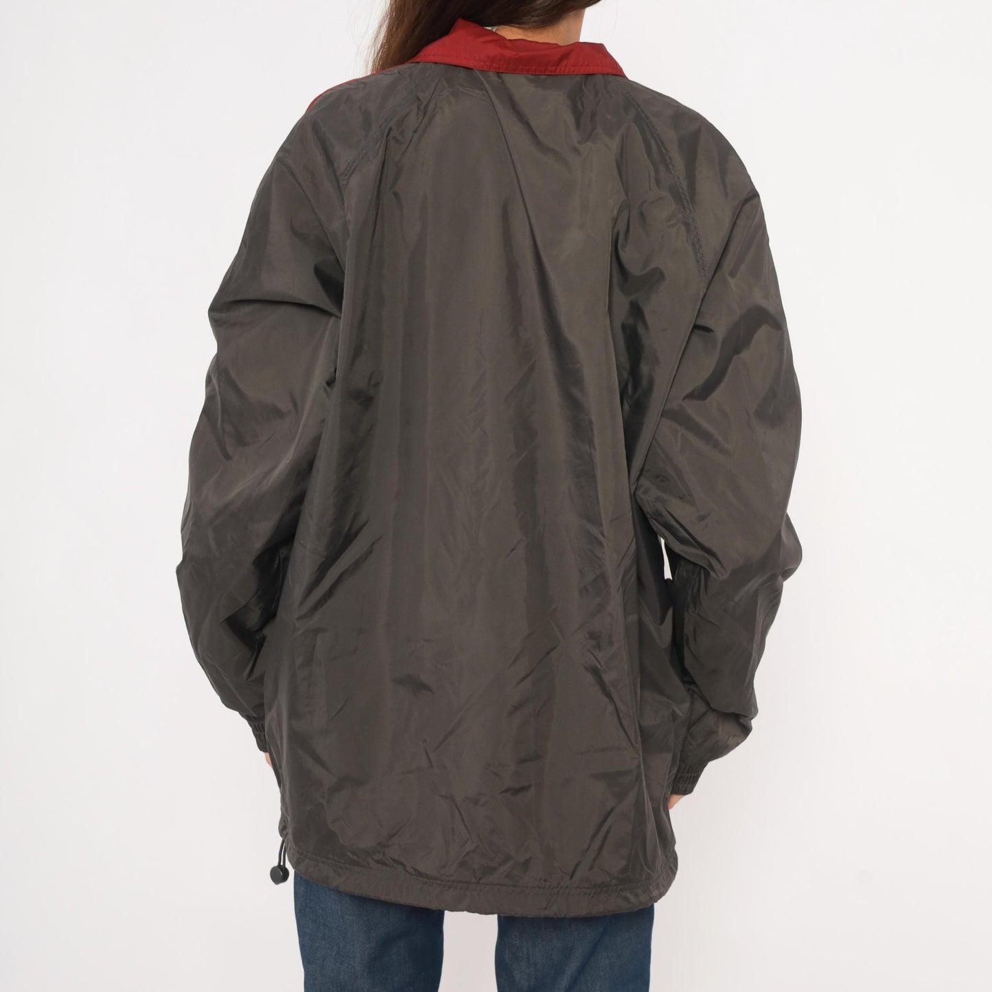 Y2K Fila Windbreaker Charcoal Grey Burgundy Colorblock Track Jacket Large L