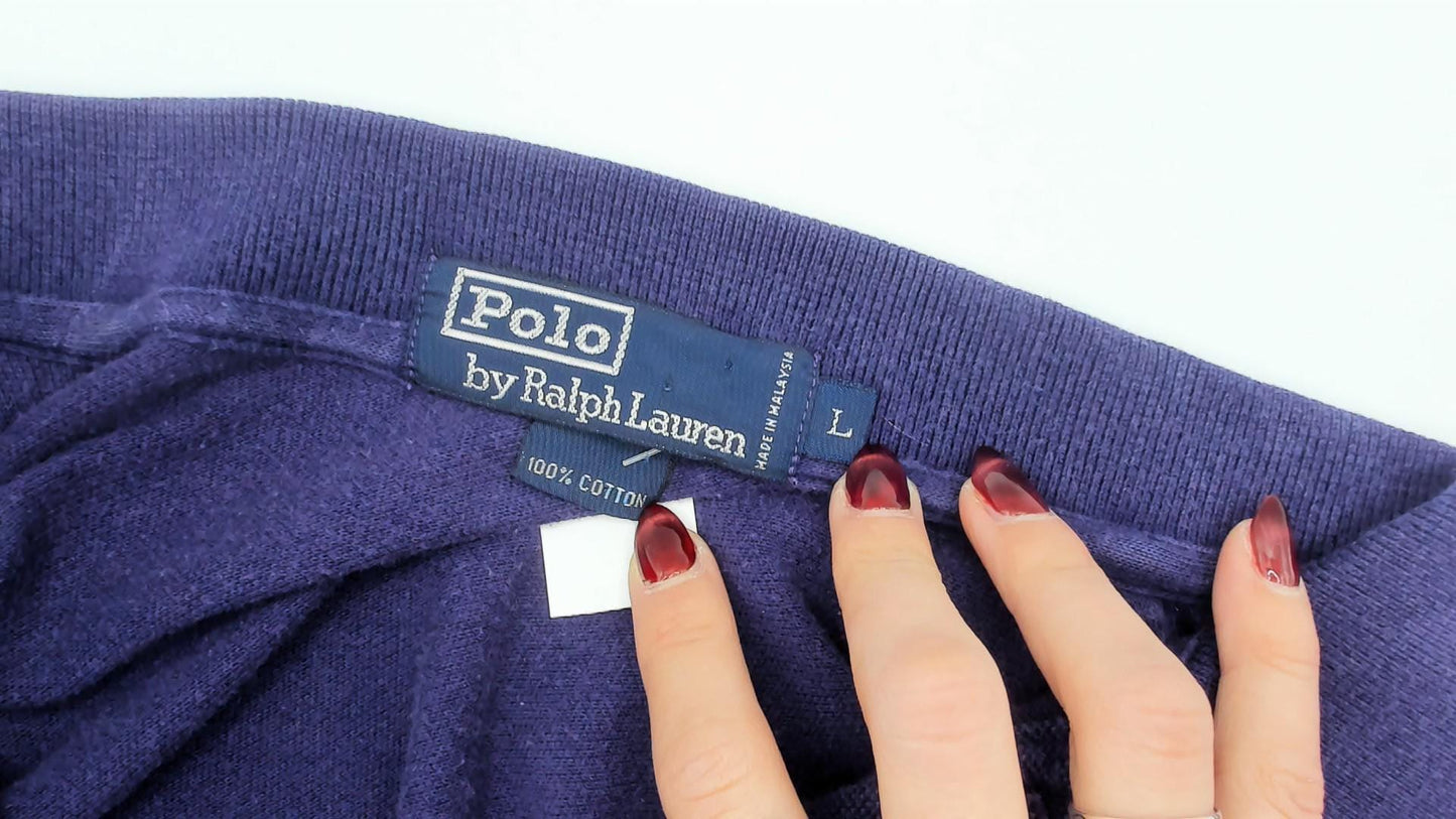 90s Polo by Ralph Lauren Color Block Pique Polo Purple Navy Black Cotton Large L