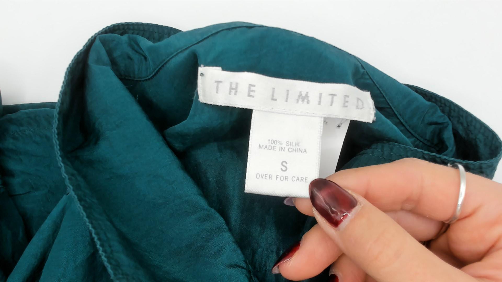 90s The Limited Teal Silk Button Shirt Camp Collar Balloon Sleeve Small