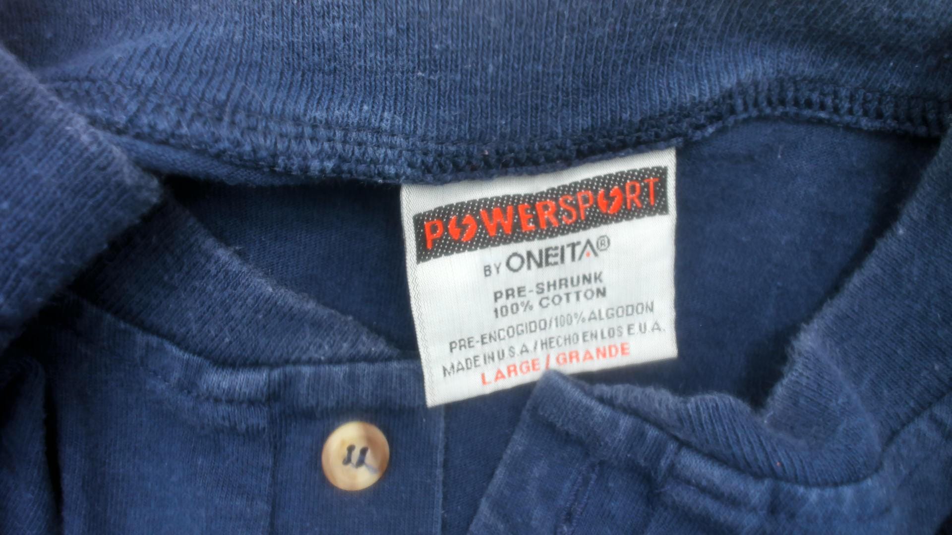 90s Powersport by Oneita Navy Henley Embroidered Bulldog Golf Graphic Large L