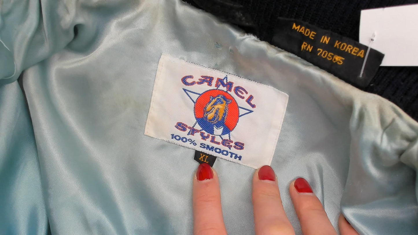 90s Camel Black Suede Bomber Jacket Knit Collar Leather Coat Extra Large XL