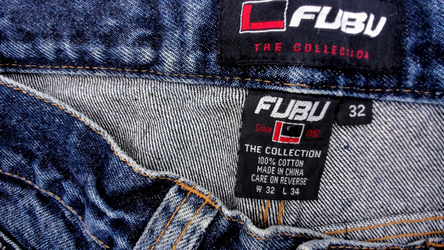 Fubu Baggy Jeans 2000s Dark Wash Denim Straight Leg Y2K Medium M