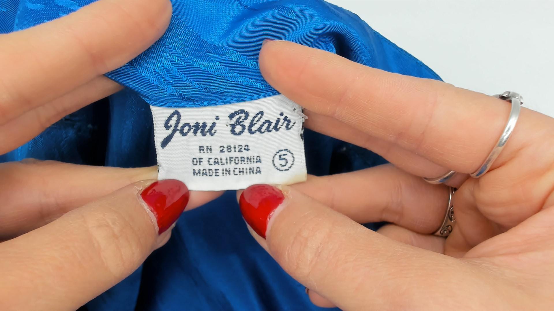 80s Joni Blair Cobalt Jacquard Shirtdress Midi Blue Half Sleeve Small S