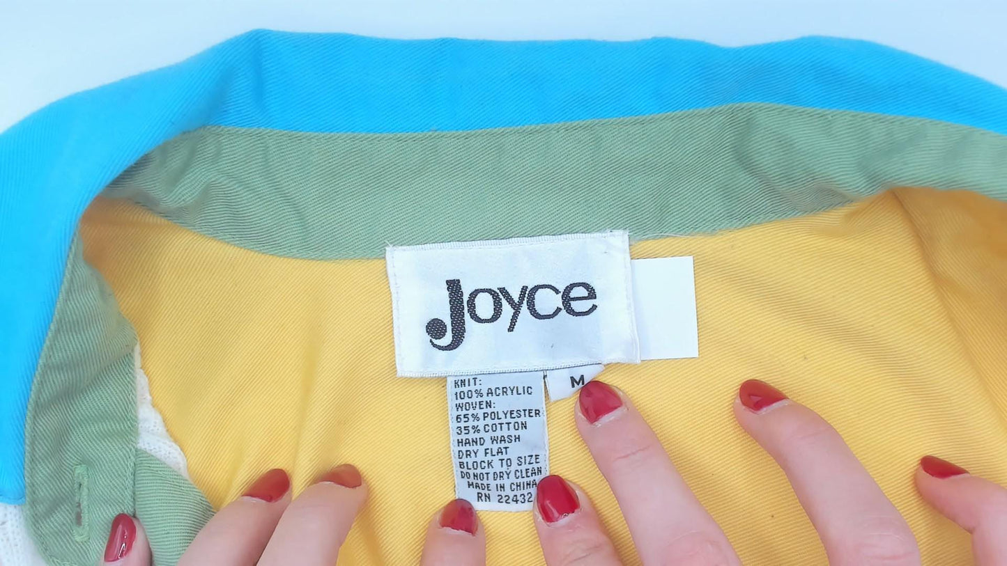 80s Joyce Colorblock Cable Knit Polo Embroidered Multicolor Medium