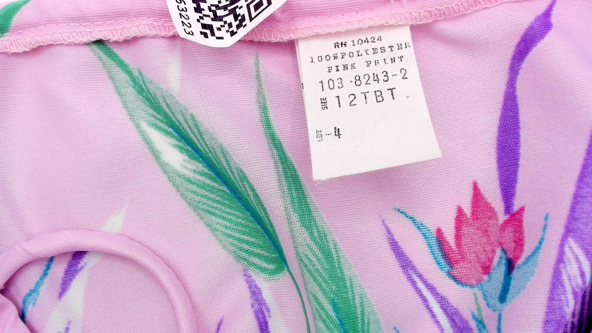 70s Floral Sundress Pink Purple Tropical Print Handkerchief Hem Medium