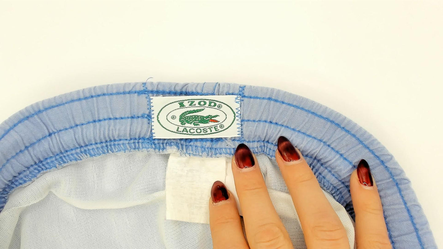 80s Izod Lacoste Light Blue Swim Trunks Crocodile Logo Men's Small