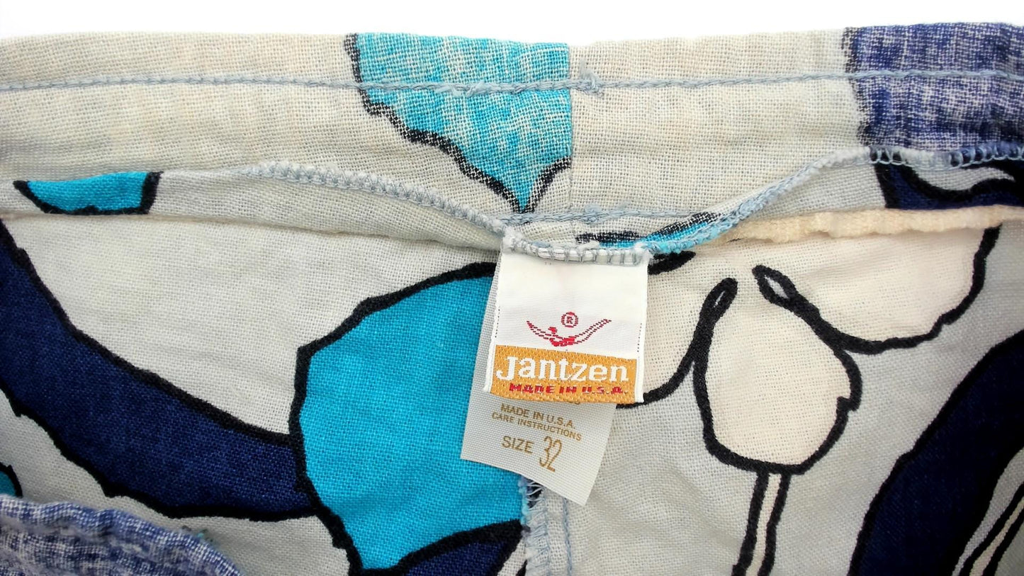 80s Jantzen Floral Drawstring Shorts Cotton Low Rise Mini Coral Turquoise Small