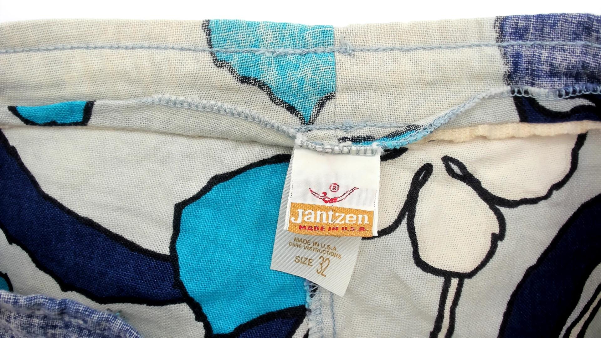 80s Jantzen Floral Drawstring Shorts Cotton Low Rise Mini Coral Turquoise Small