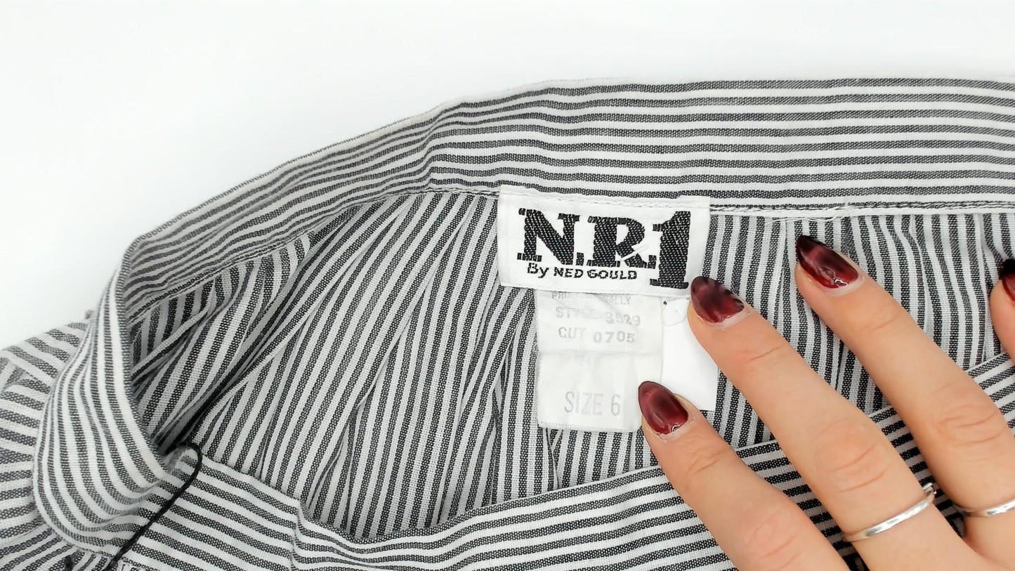 80s NR1 Grey Pinstripe Gathered Skirt Cotton Pleated High-Waisted Extra Small
