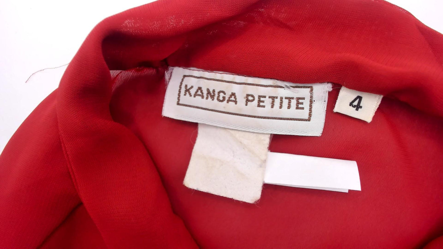 70s Kanga Petite Bow Neck Blouse Rust Terra Cotta Button Front Small