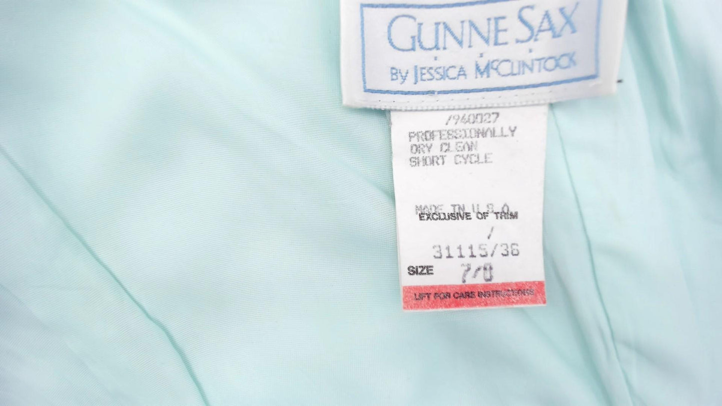 Gunne Sax 80s Mint Strapless Dress Sequin Lace Sweetheart Neckline Knee Length Extra Small XS
