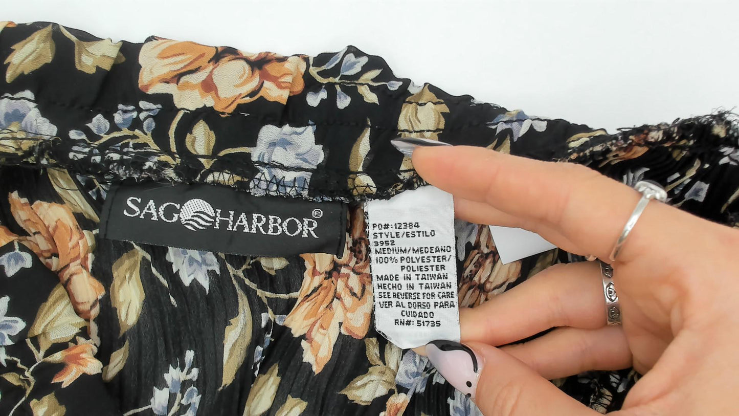 90s Sag Harbor Floral Maxi Skirt Black Peach Periwinkle Medium