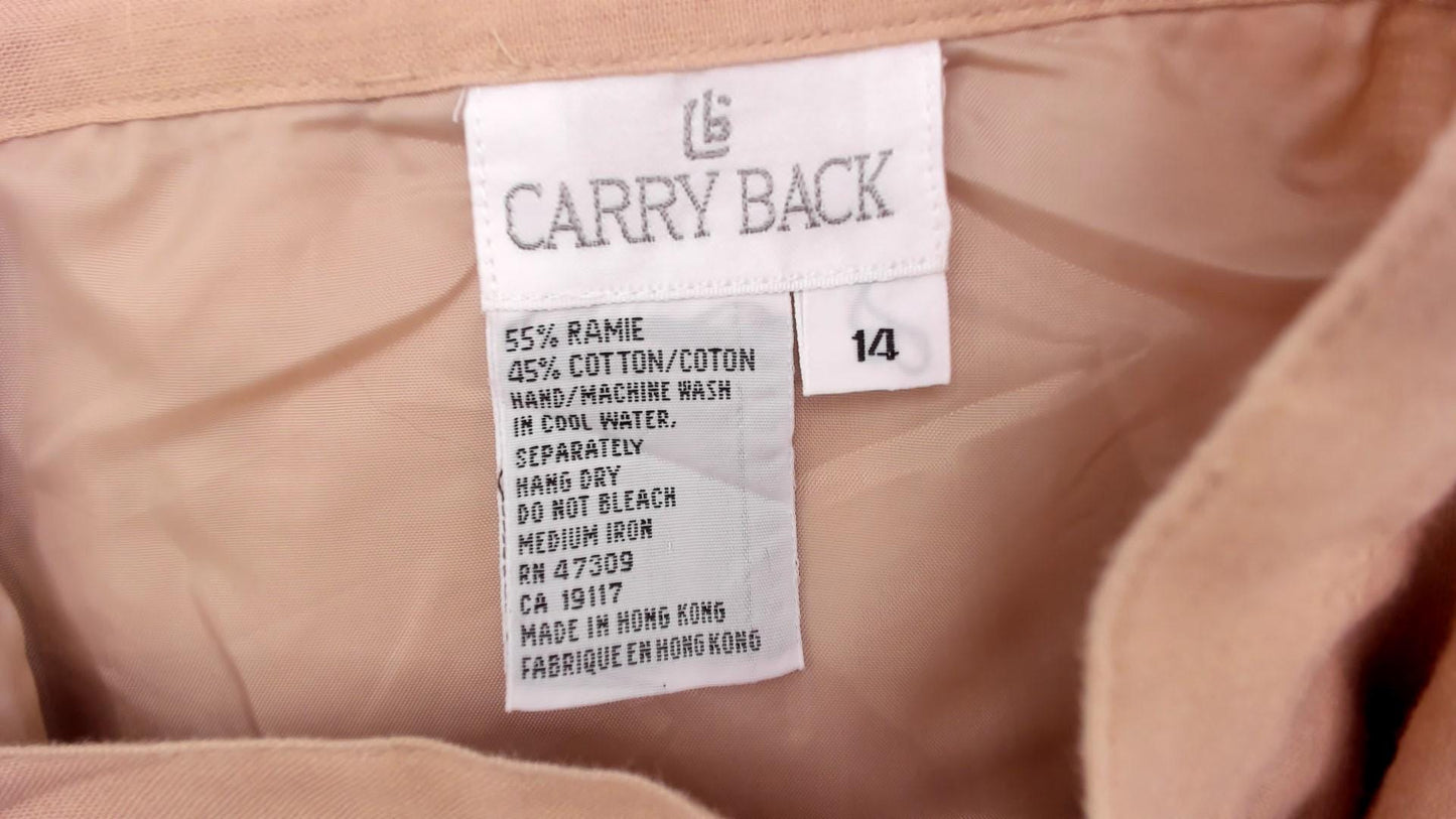 80s Carry Back Tan Linen Midi Skirt Button Front Medium M