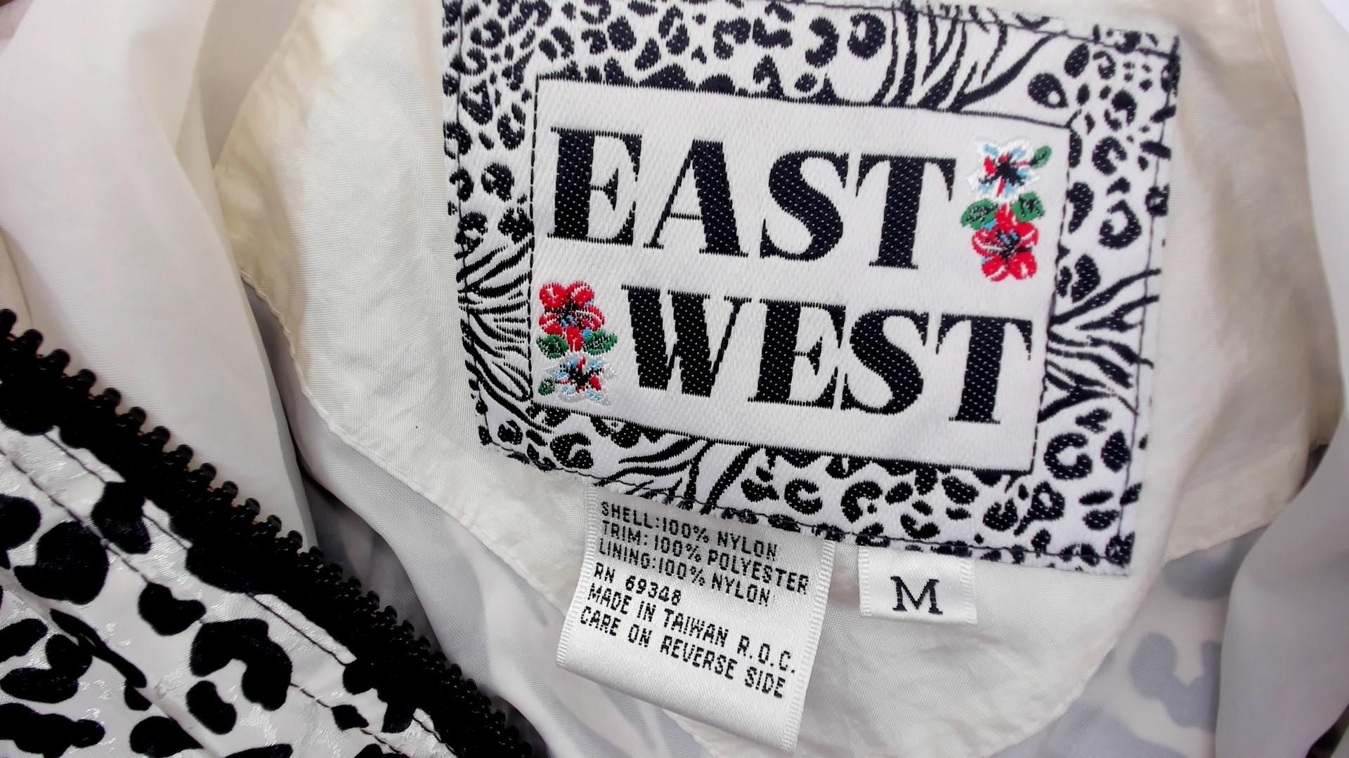 90s East West Leopard Zebra Floral Windbreaker Jacket Black Medium M