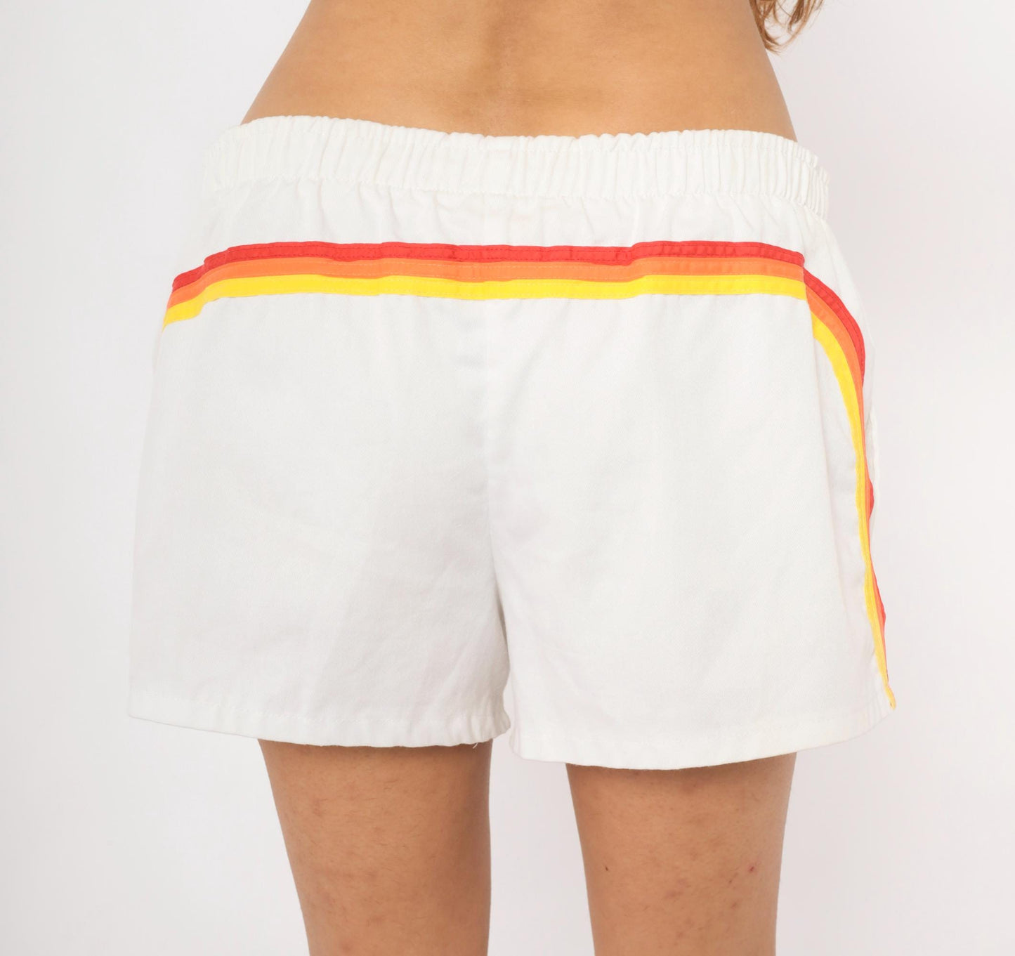 80s Sundek White Cotton Running Shorts Rainbow Stripe Medium