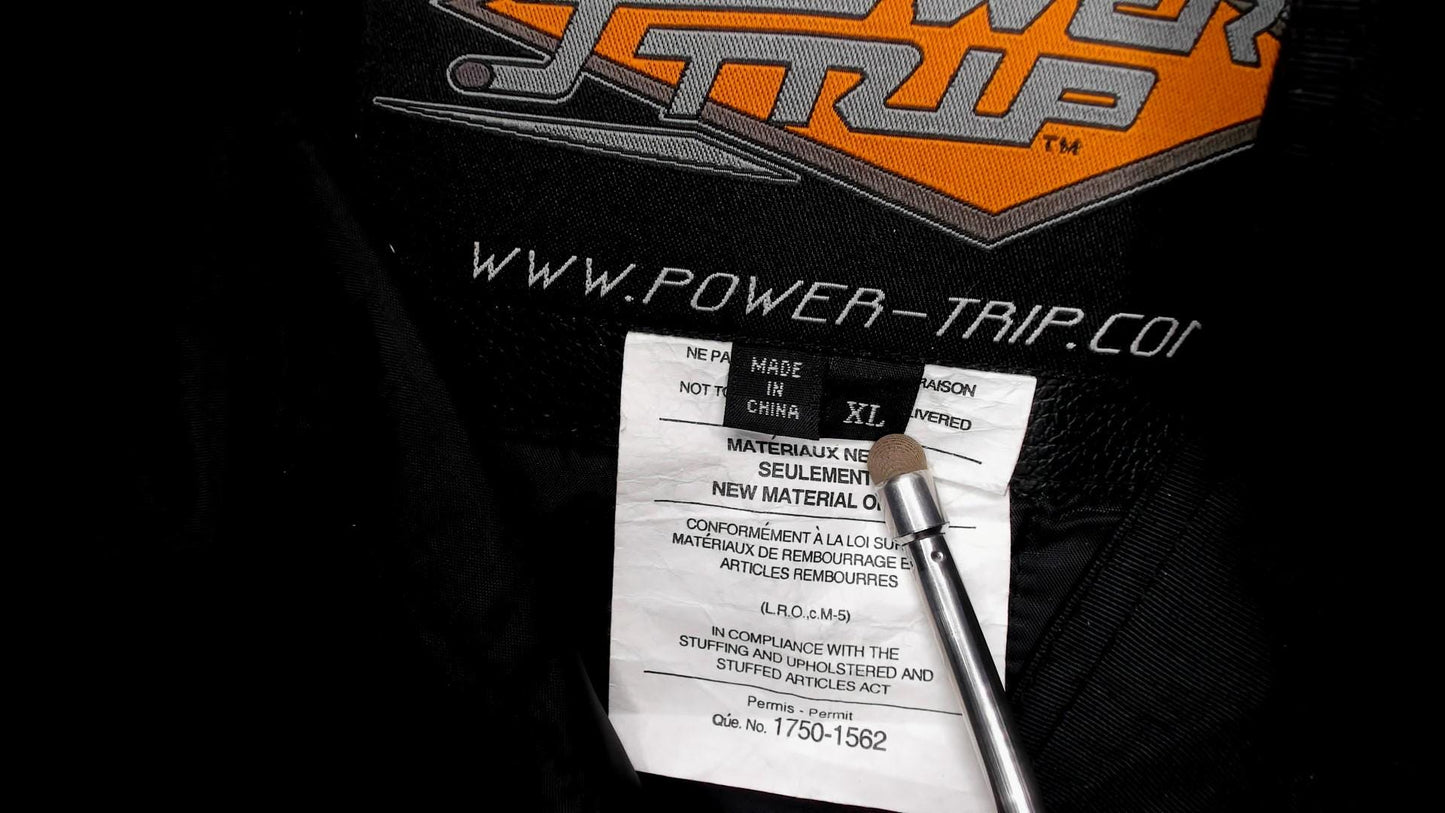 2000s Power Trip Black Motorcycle Jacket Mesh Panel Snap Collar Mens Extra Large XL