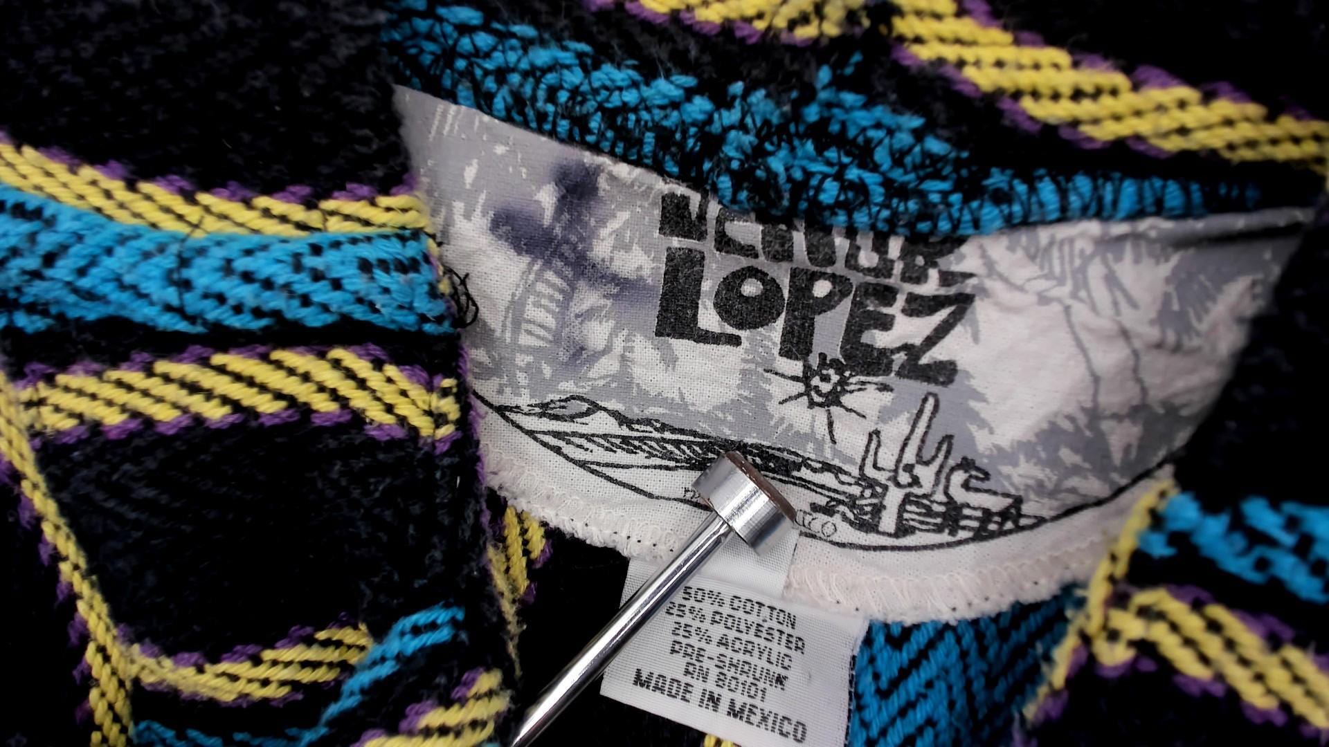 2000s Señor Lopez Baja Hoodie Teal Black Gold Striped Pullover Extra Small XS