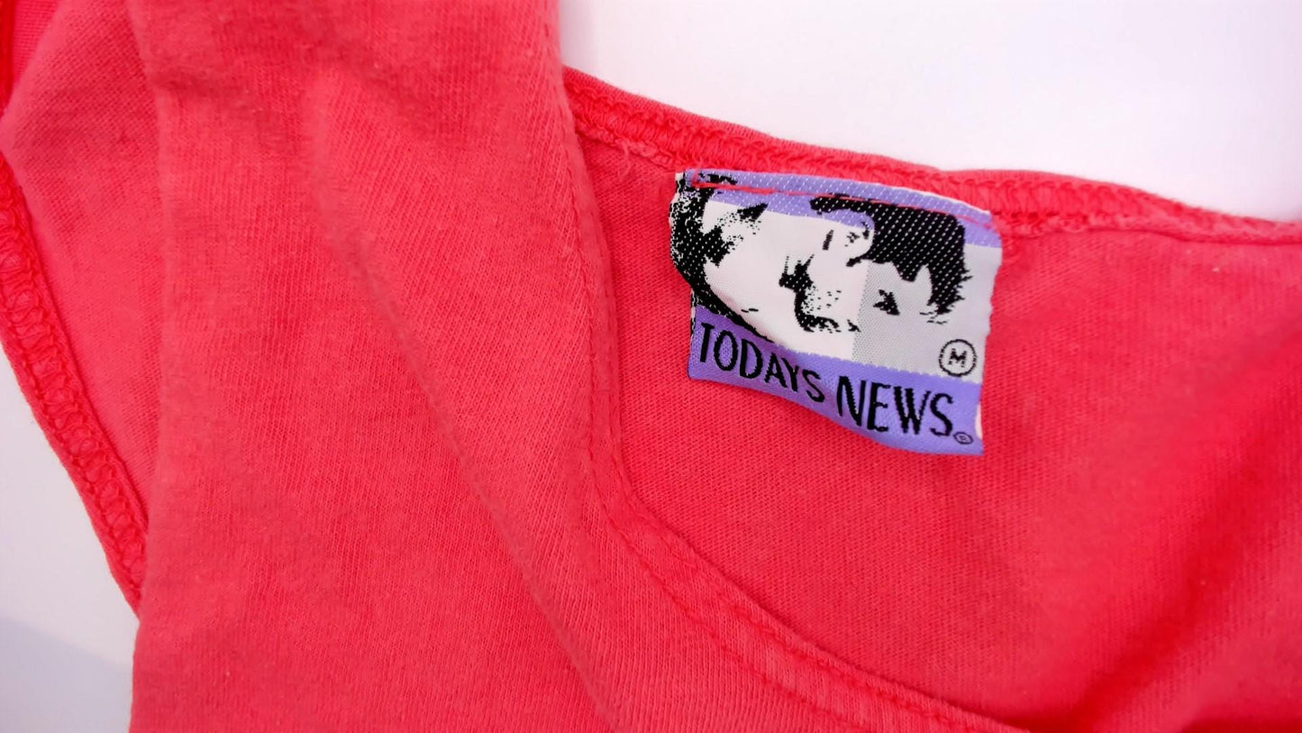 90s Todays News Coral Tank Top Scoop Neck Cotton Medium M